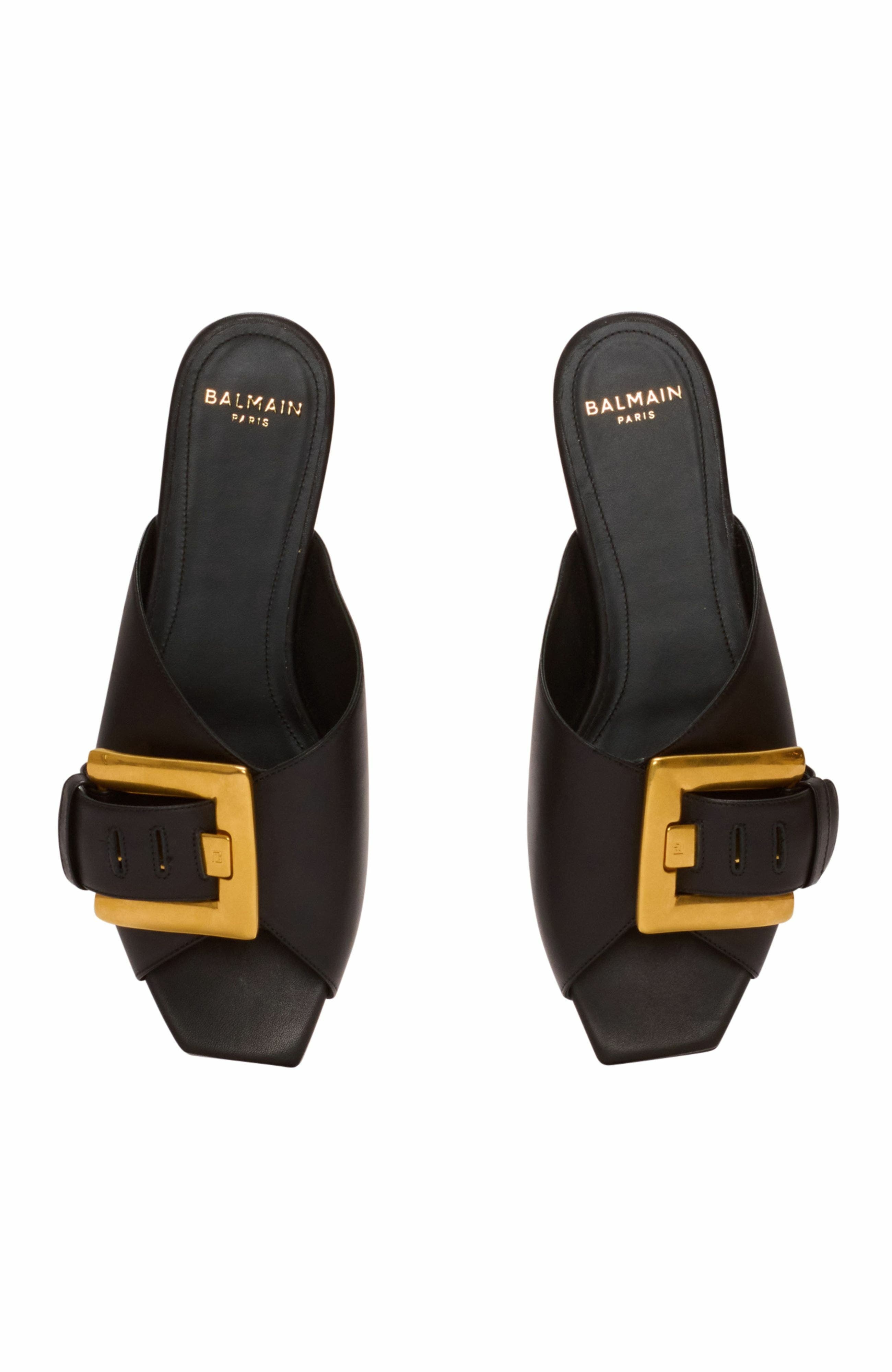 Balmain Anthem flat leather sandals in Black at Nordstrom - 5