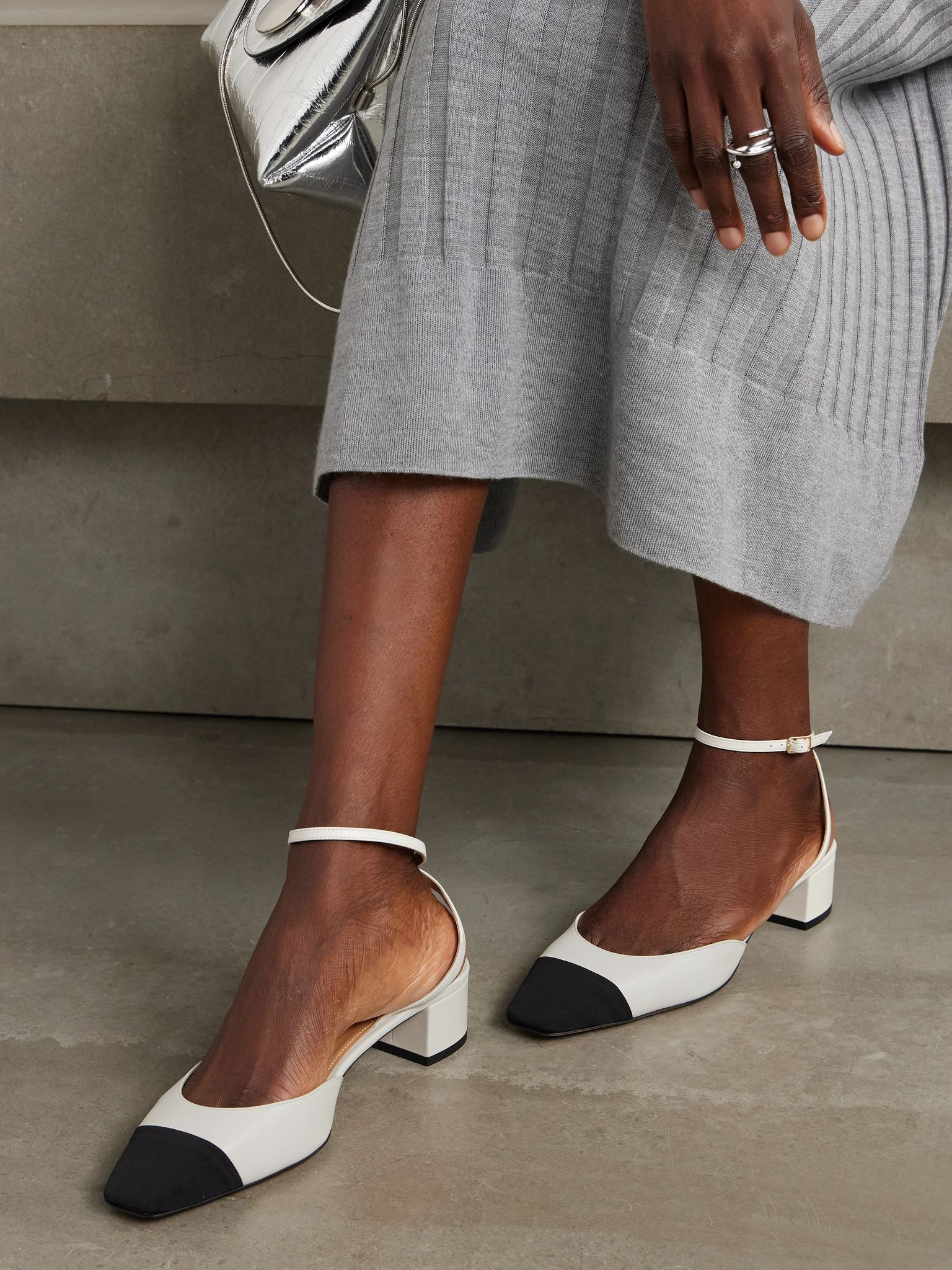 French Flirt 35 grosgrain-trimmed leather Mary Jane pumps White - 2