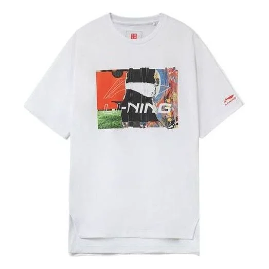 Li-Ning 그래픽 느슨한 맞는 티셔츠 'White'AHSR915-1 - 1