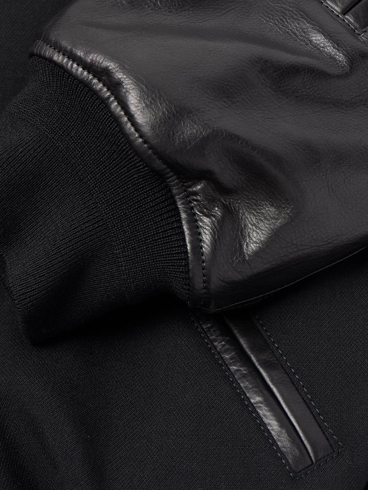 Oversized Leather-Trimmed Wool Varsity Jacket Black - 5