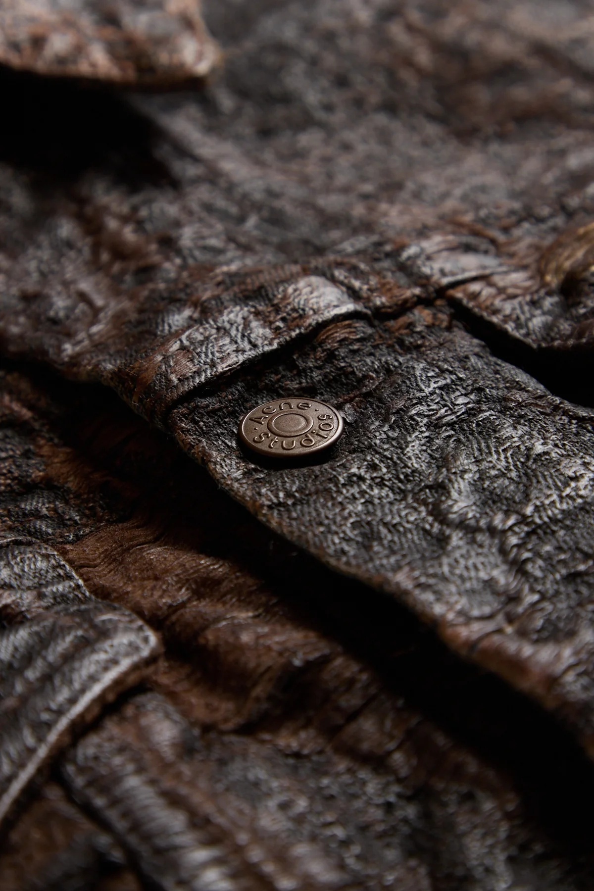 Acne Studios Distressed Denim Jacket With Monogram Coating Brown - 3