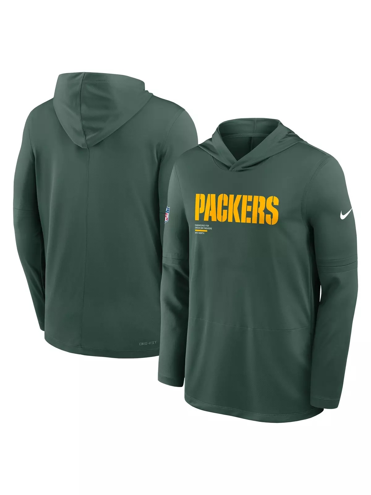 Green Bay Packers Long Sleeve Hoodie Tee-Green - 3