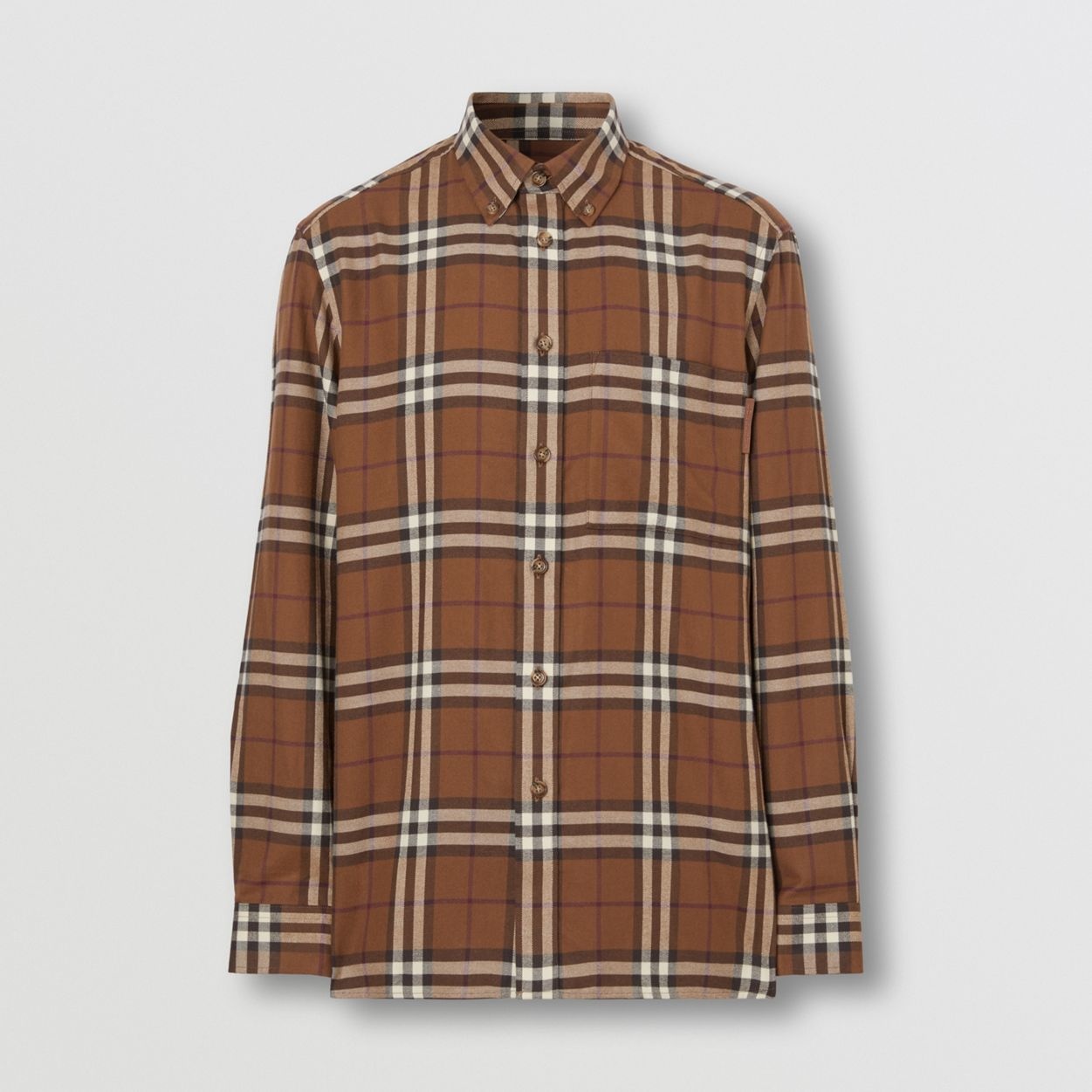 Button-down Collar Check Cotton Flannel Shirt - 1