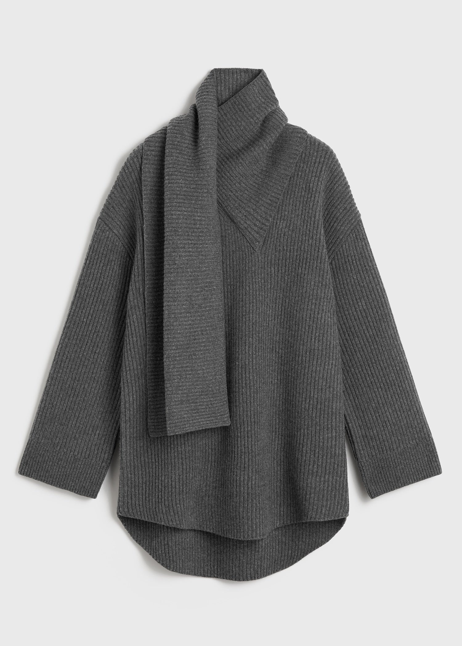 Long scarf knit dark grey melange - 1