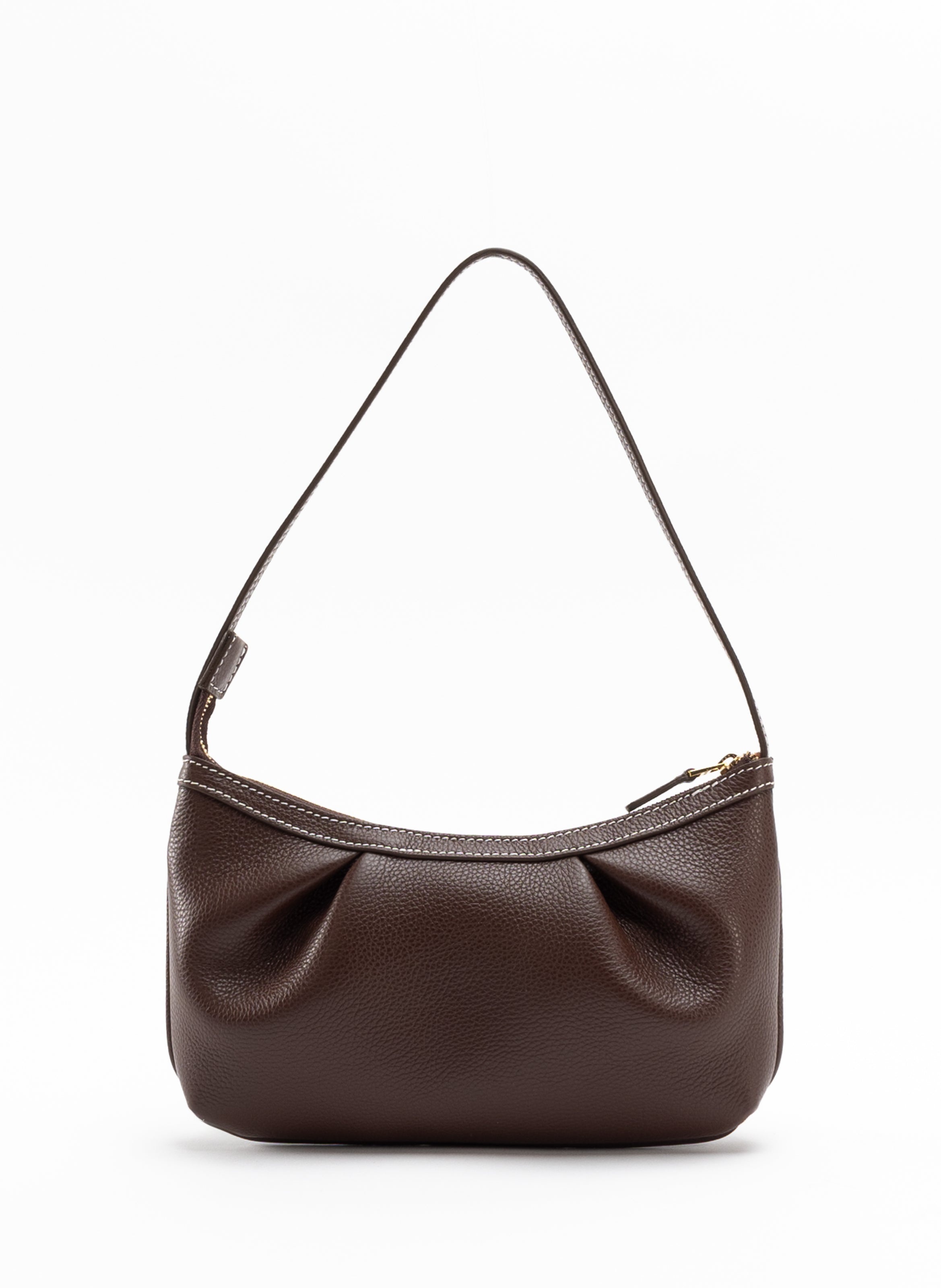 Dimple Pochette Pebbled Leather Dark Brown/White Stiches - 1