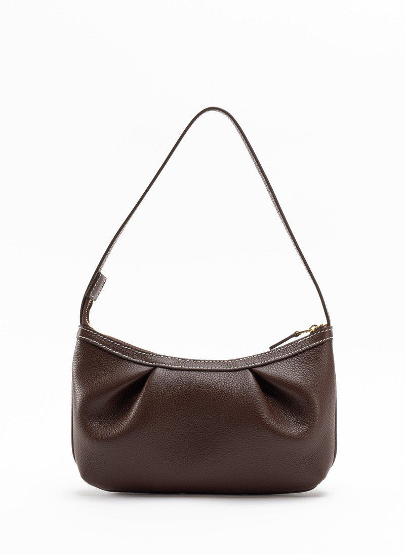 Dimple Pochette Pebbled Leather Dark Brown/White Stiches 1