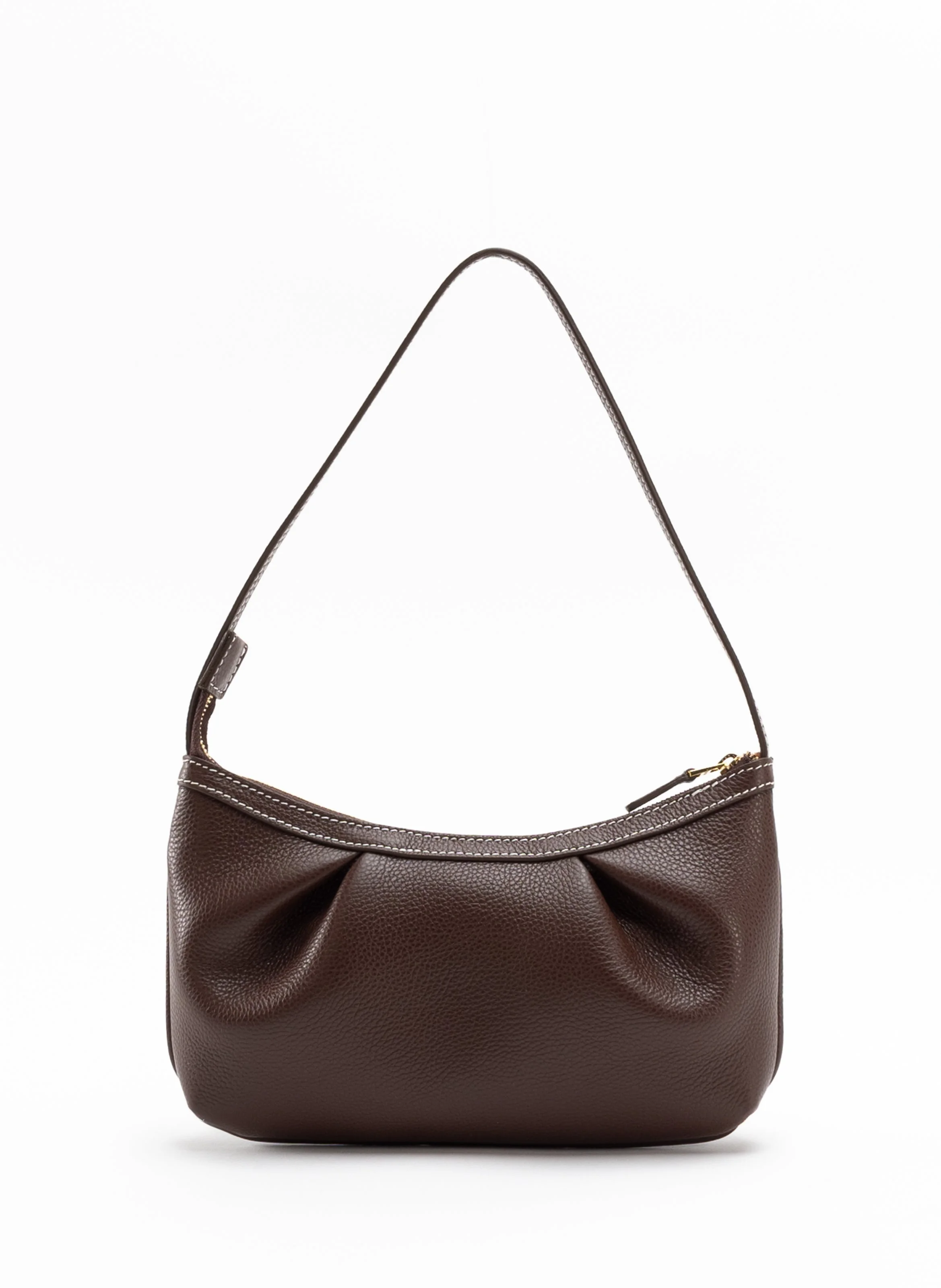 Dimple Pochette Pebbled Leather Dark Brown/White Stiches - 1