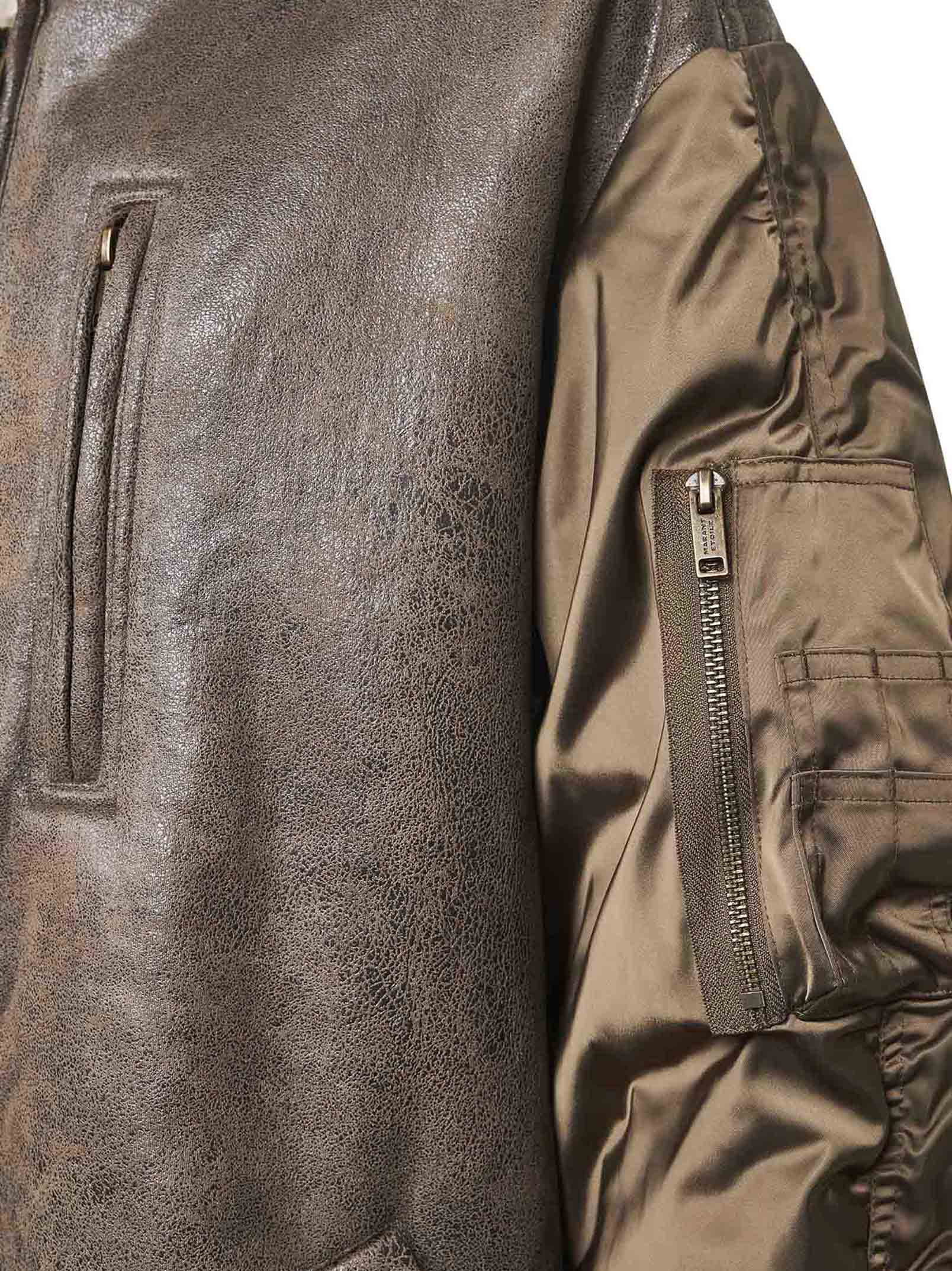 Brown faux leather and satin nylon Evina coat - 3