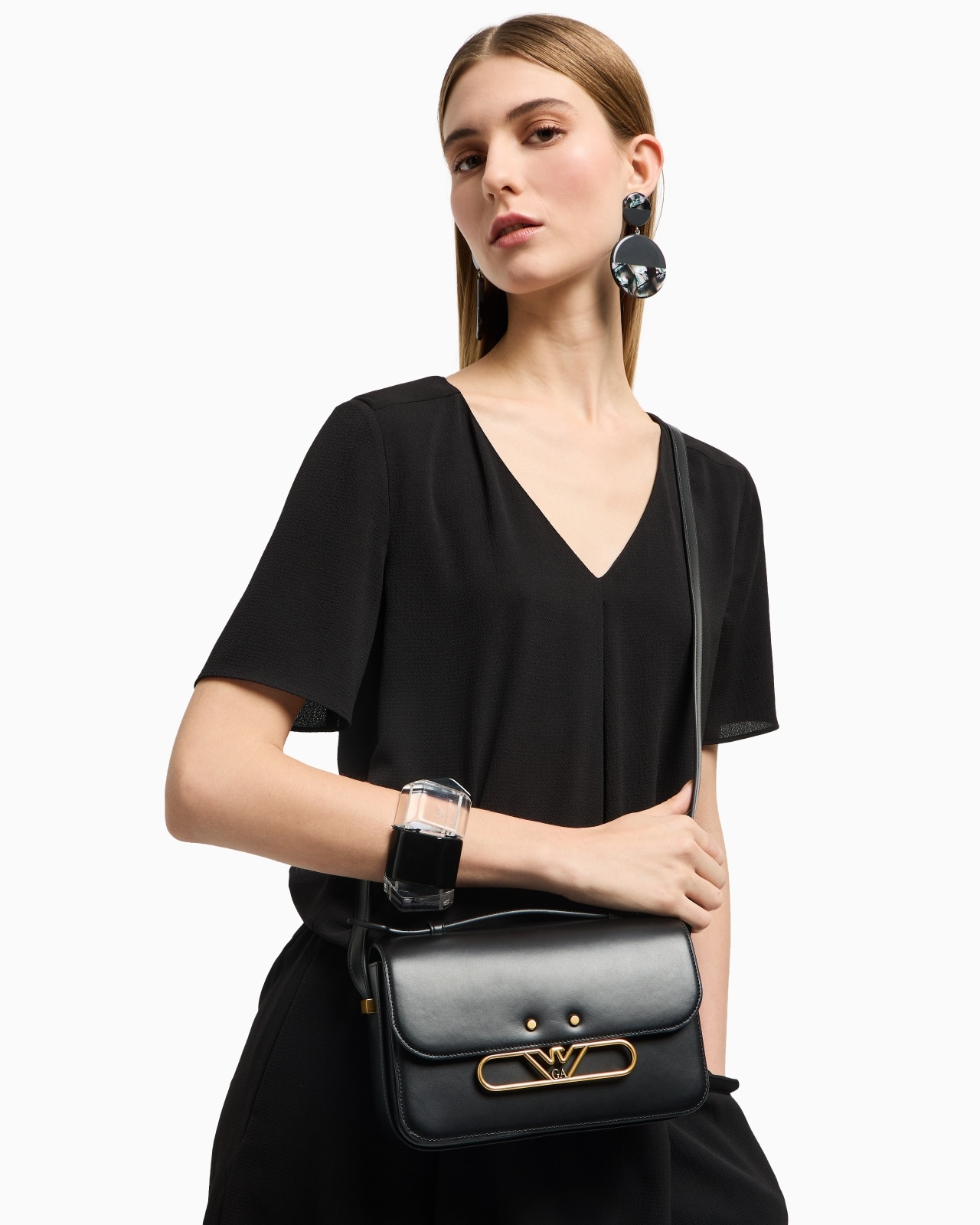SMOOTH LEATHER SHOULDER BAG WITH METAL EAGLE LOGO - 7