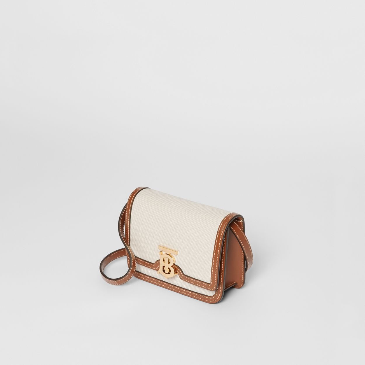 Mini Two-tone Canvas and Leather TB Bag - 4