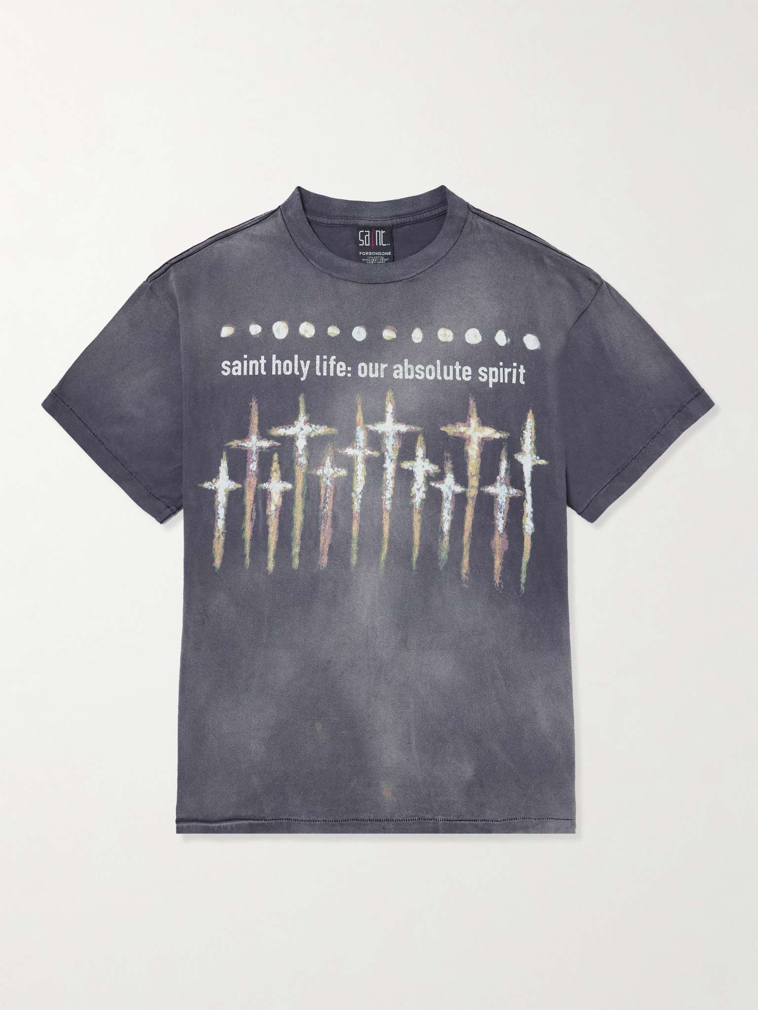 SAINT M×××××× + FORSOMEONE Saint Printed Distressed Cotton-Jersey ...