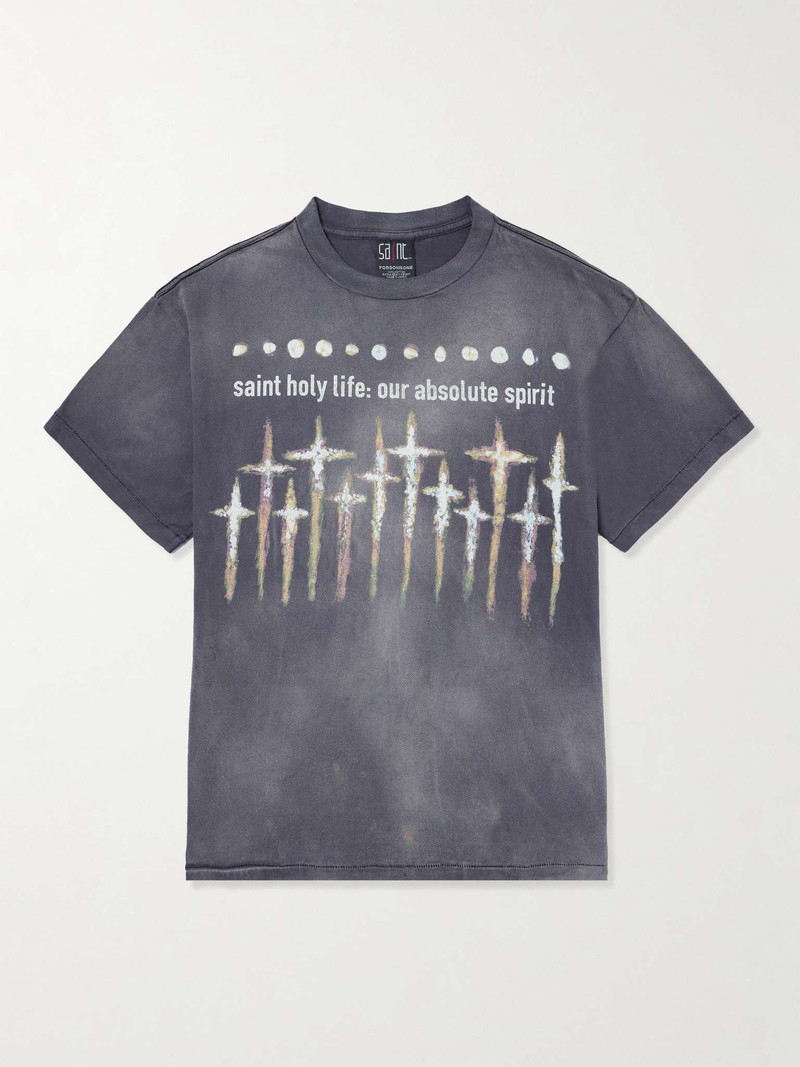 + FORSOMEONE Saint Printed Distressed Cotton-Jersey T-Shirt 1