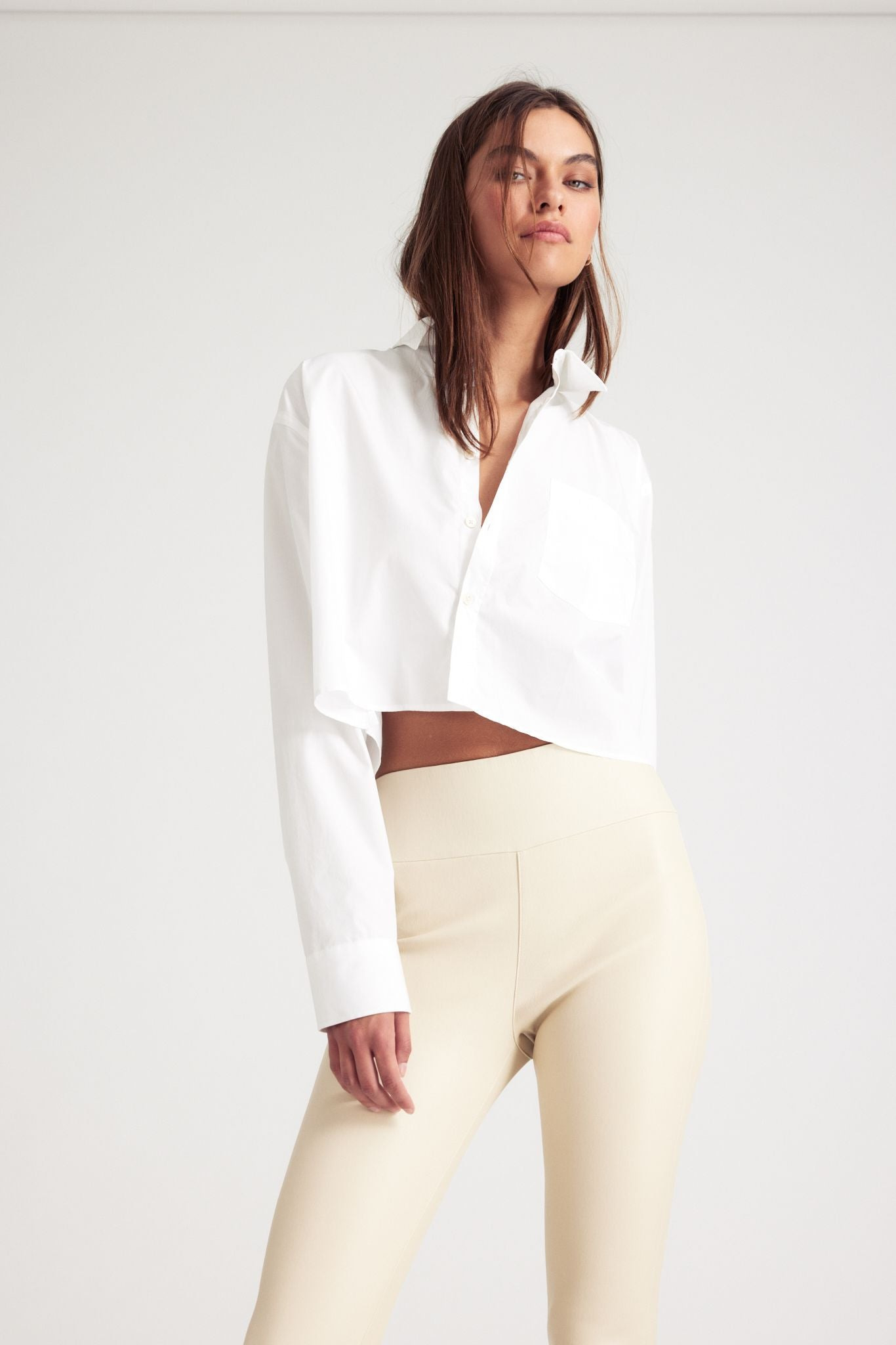 WHITE CROPPED BUTTON DOWN - 6