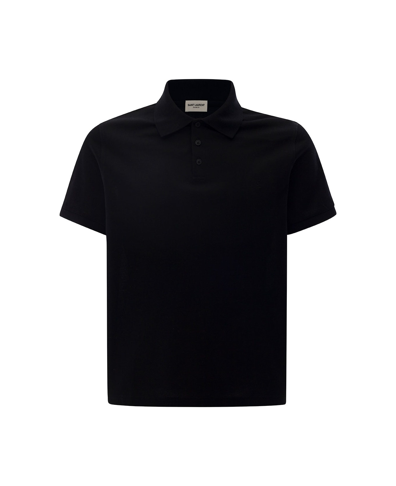 Embroidered Logo Short Sleeved Polo In Black Cotton Man - 1