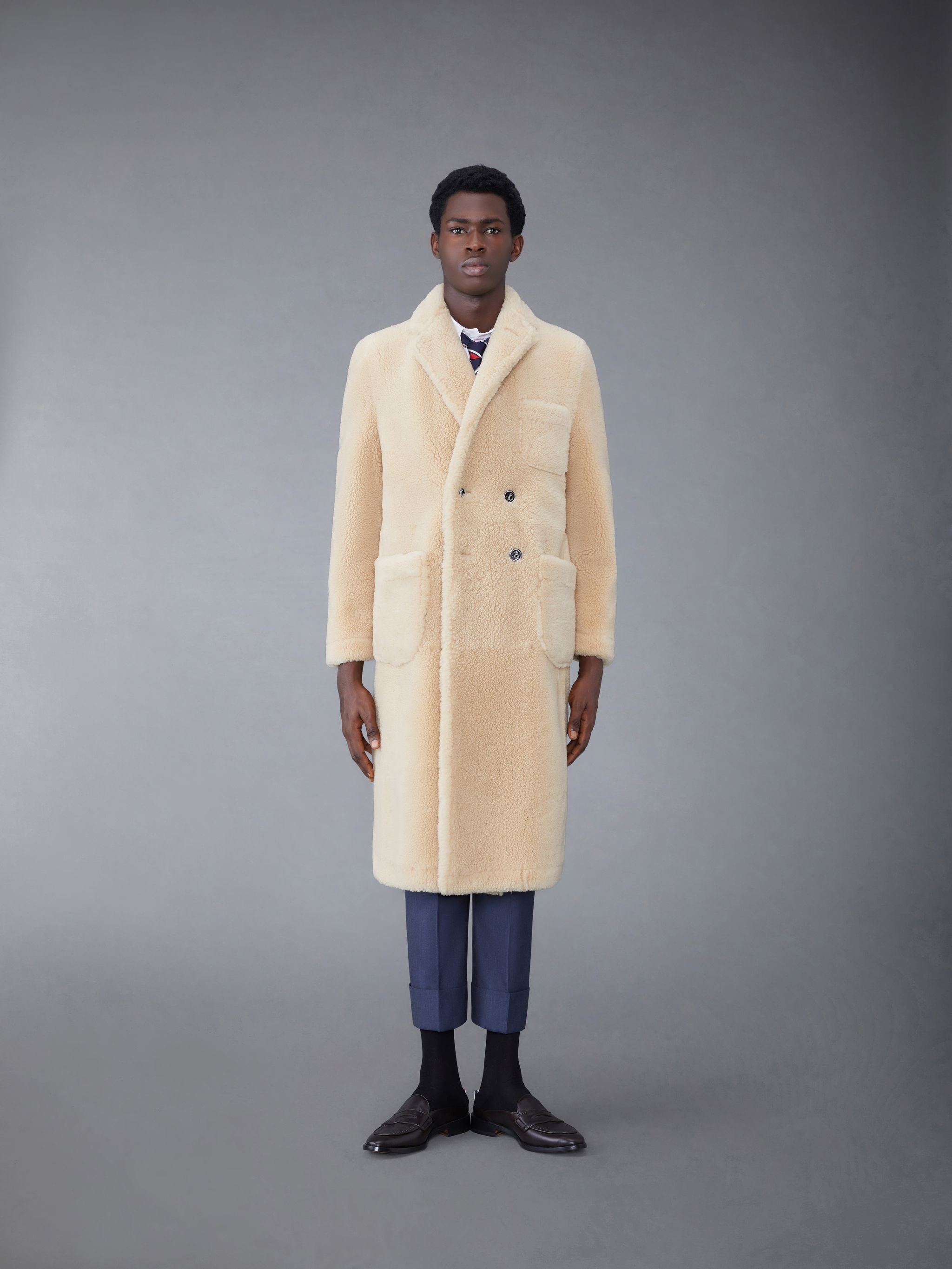 Dyed Shearling Double Breasted Sack Overcoat - 1