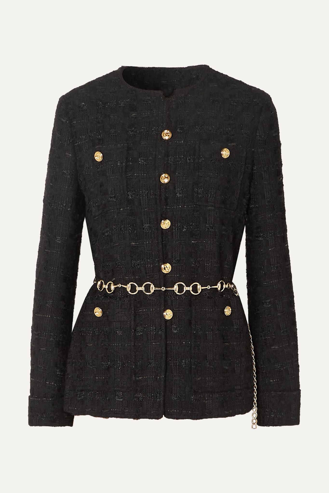 Belted button-embellished tweed jacket  - 1