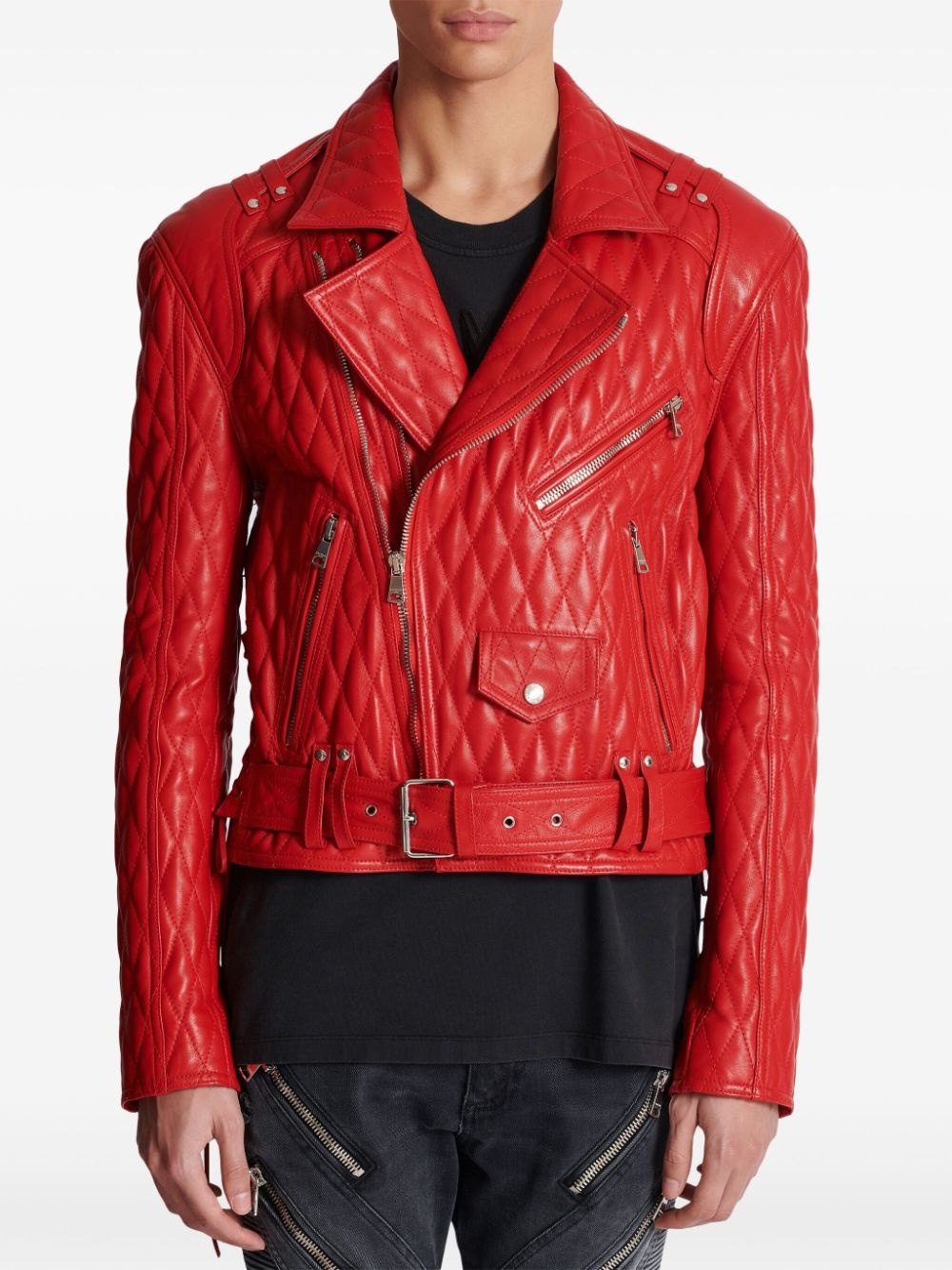 quilted leather biker jacket - 5