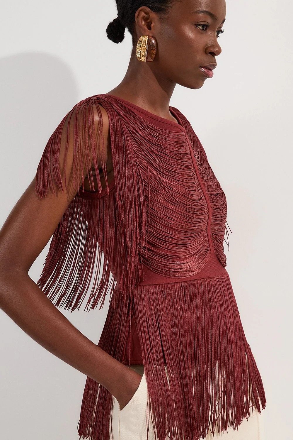 Draped Fringe Knitted Top - 1
