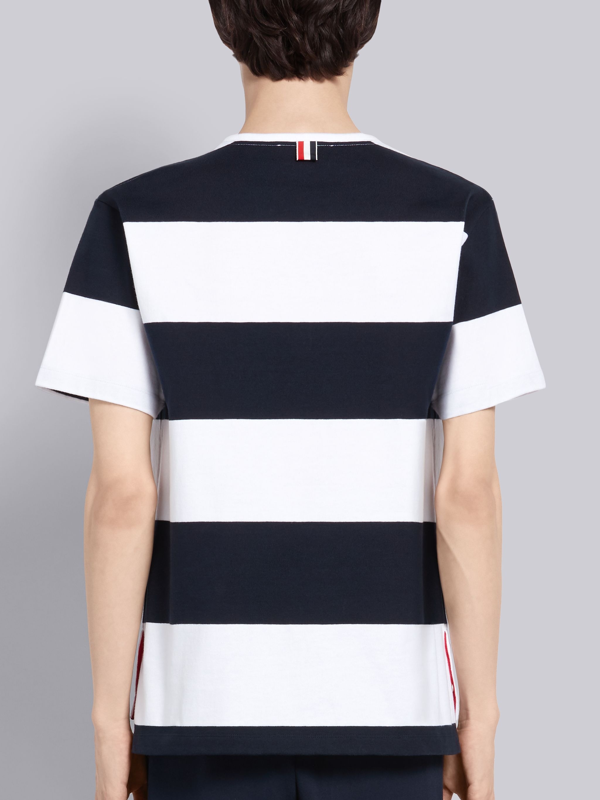 Navy Cotton Jersey Rugby Stripe Boxy Short Sleeve T-shirt - 3