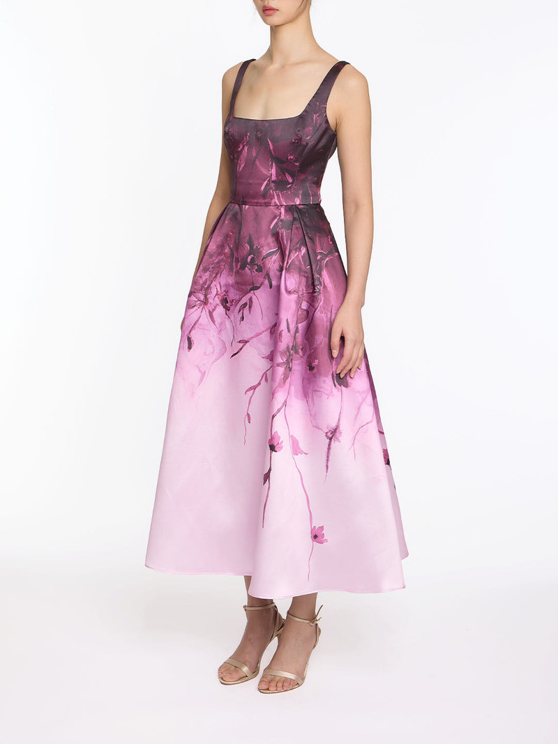 Marchesa FLORAL PRINTED MIKADO MIDI DRESS outlook