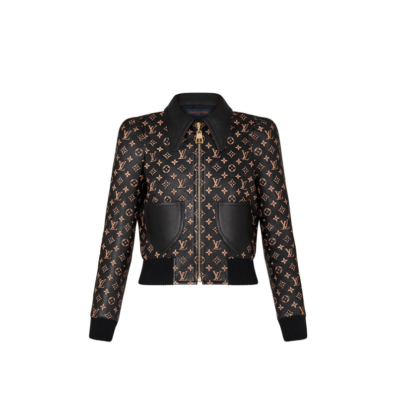 Embossed Monogram Leather Bomber Jacket 1