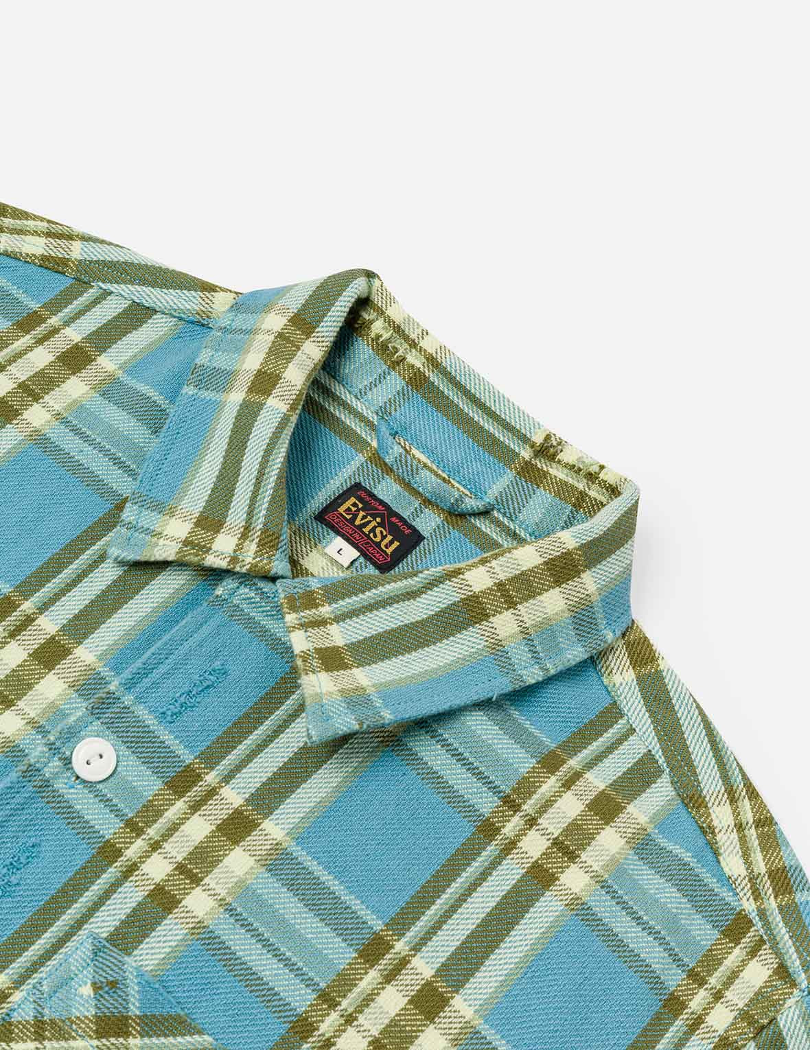Seagull Print Relax Fit Plaid Flannel Shirt - 5