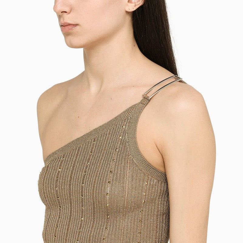 Alessandra Rich Gold One-Shoulder Dress With Rhinestones Women - 3