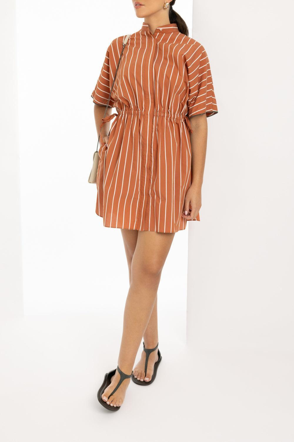 Stripe Cinch Waist Dress - 2