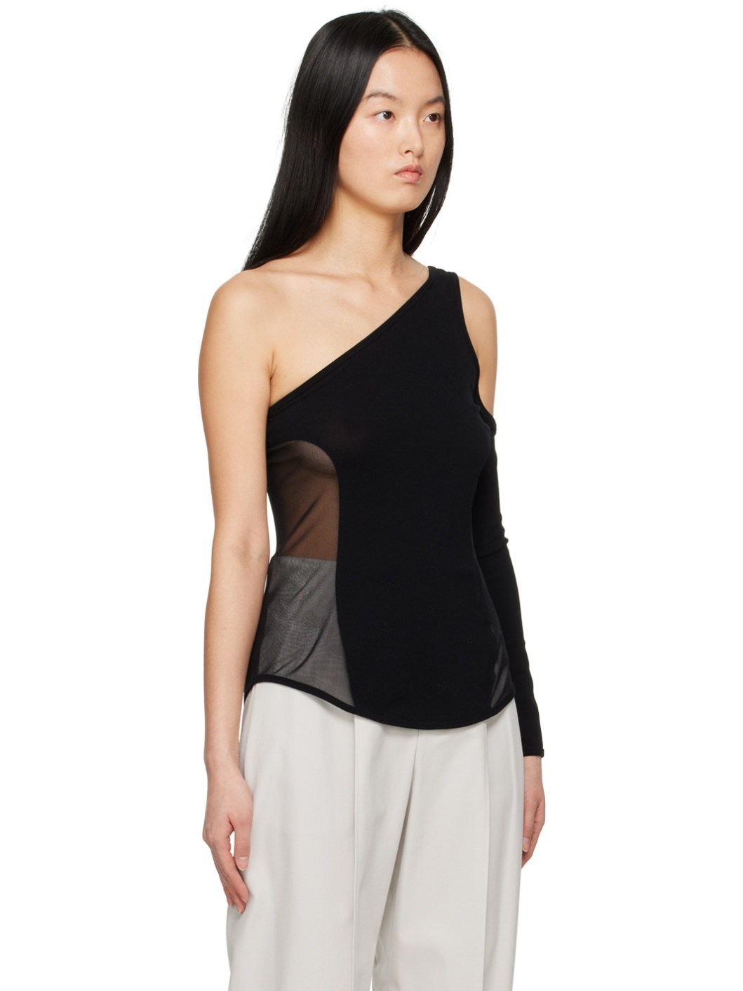 Black Figure Mesh Long Sleeve T-Shirt - 4