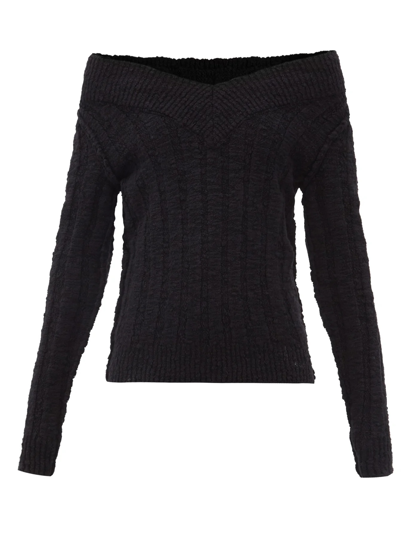 Off-the-shoulder ribbed wool-blend sweater - 1