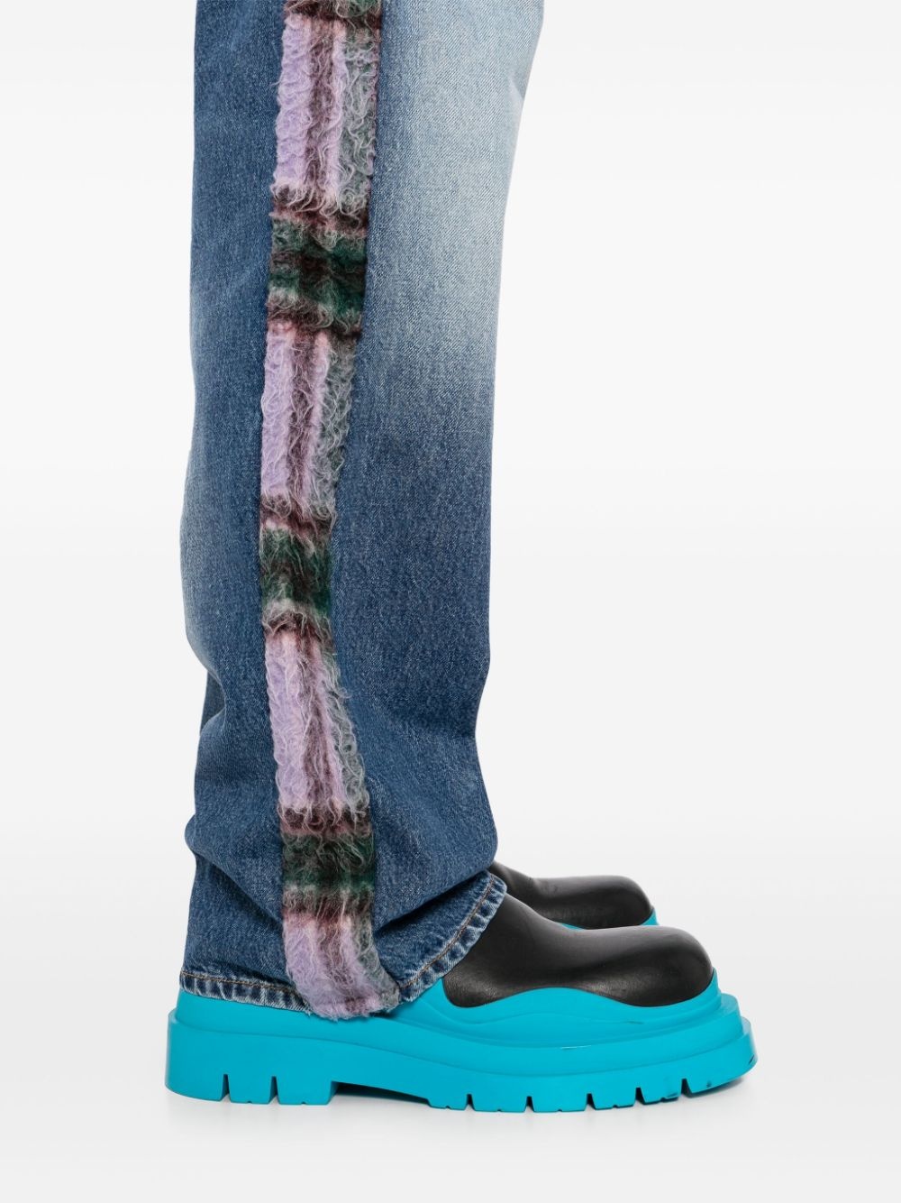 plaid fuzzy detailed jeans - 5