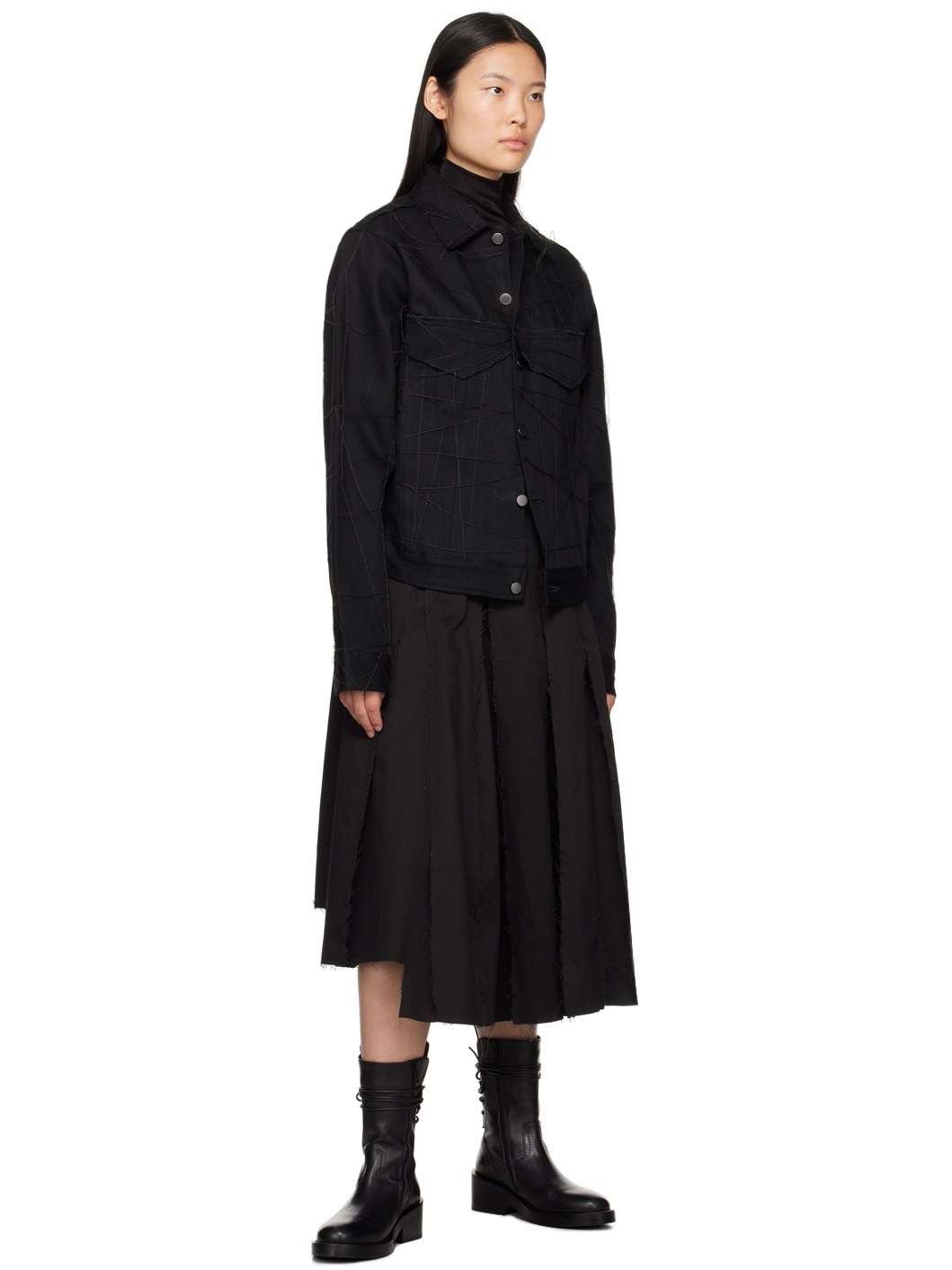 Black Pleated Midi Skirt - 4