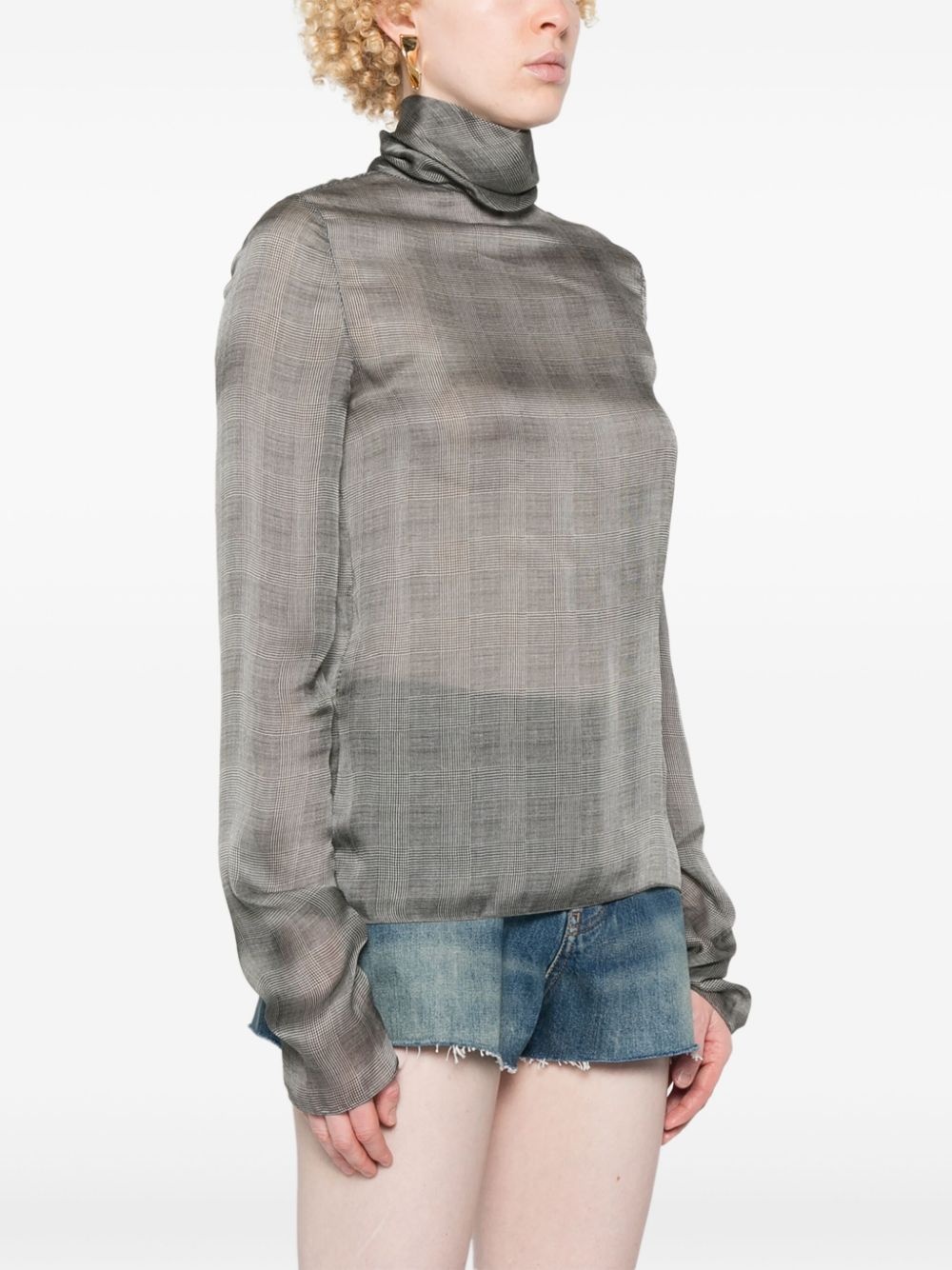 fine-check sheer-silk top - 3