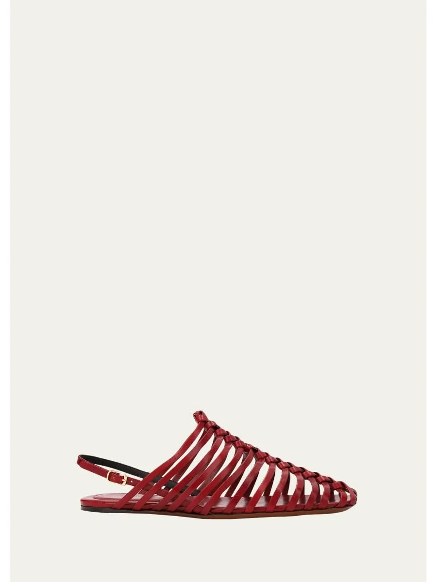 Woven Leather Slingback Sandals - 1