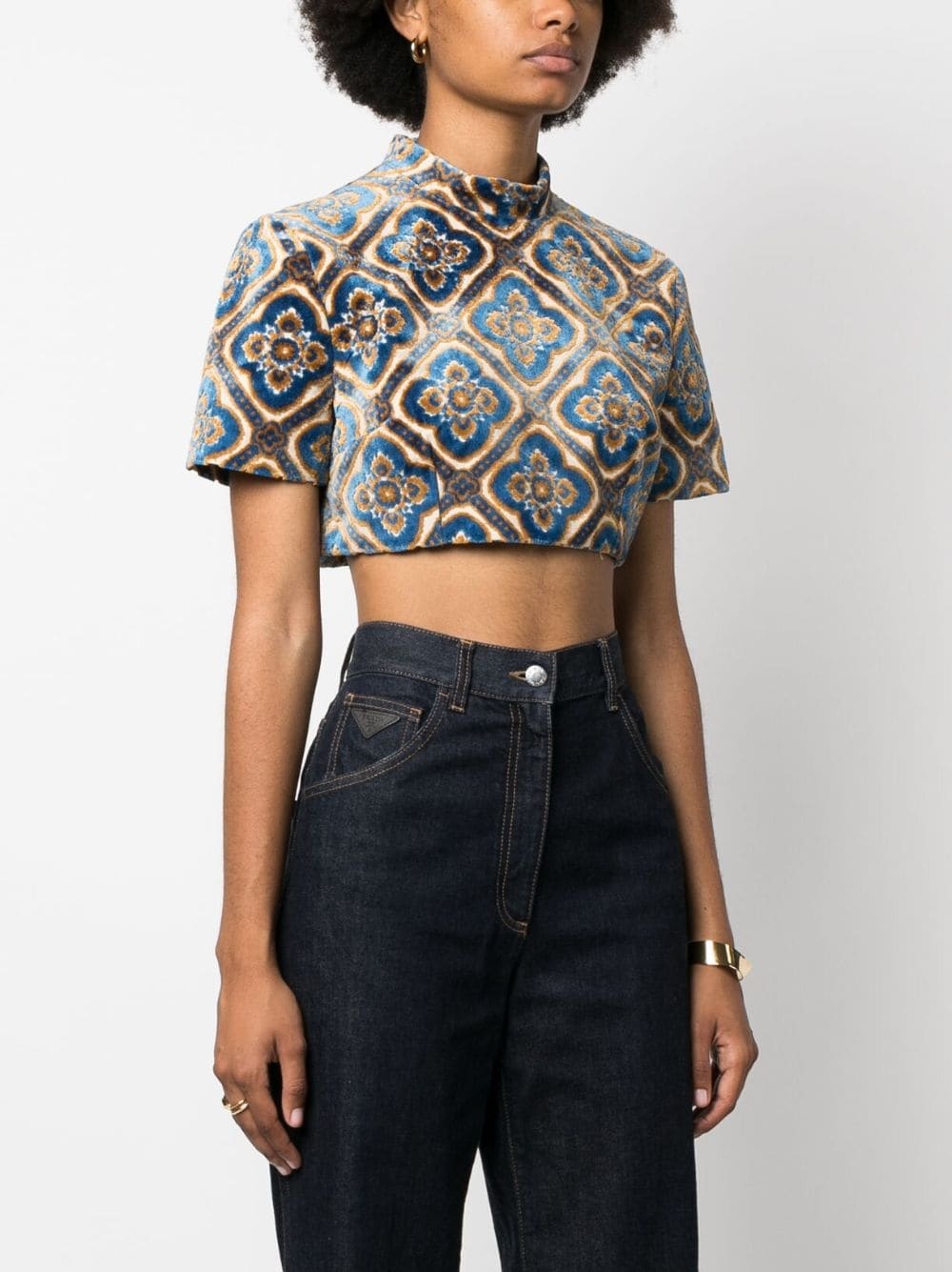 abstract-print velvet crop top - 3