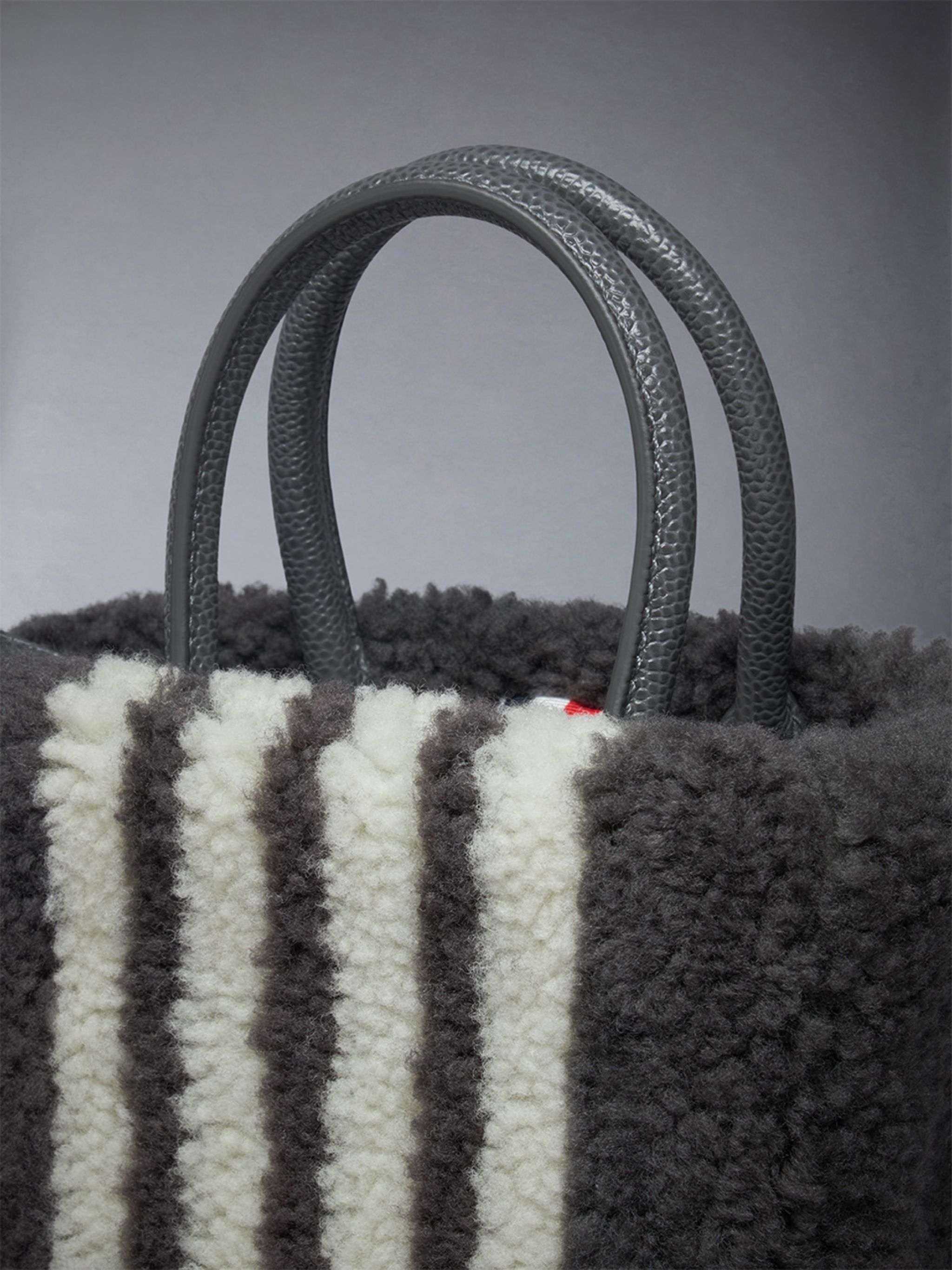 Small Book Tote W/ Intarsia 4bar in Curly Merino Shearling - 6