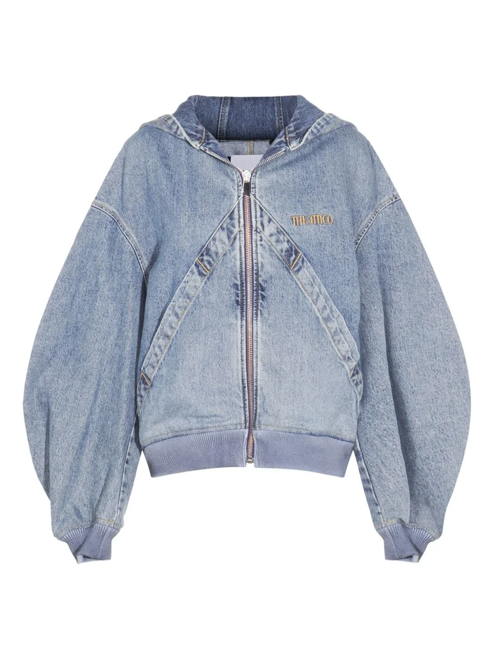 hooded denim bomber jacket - 1
