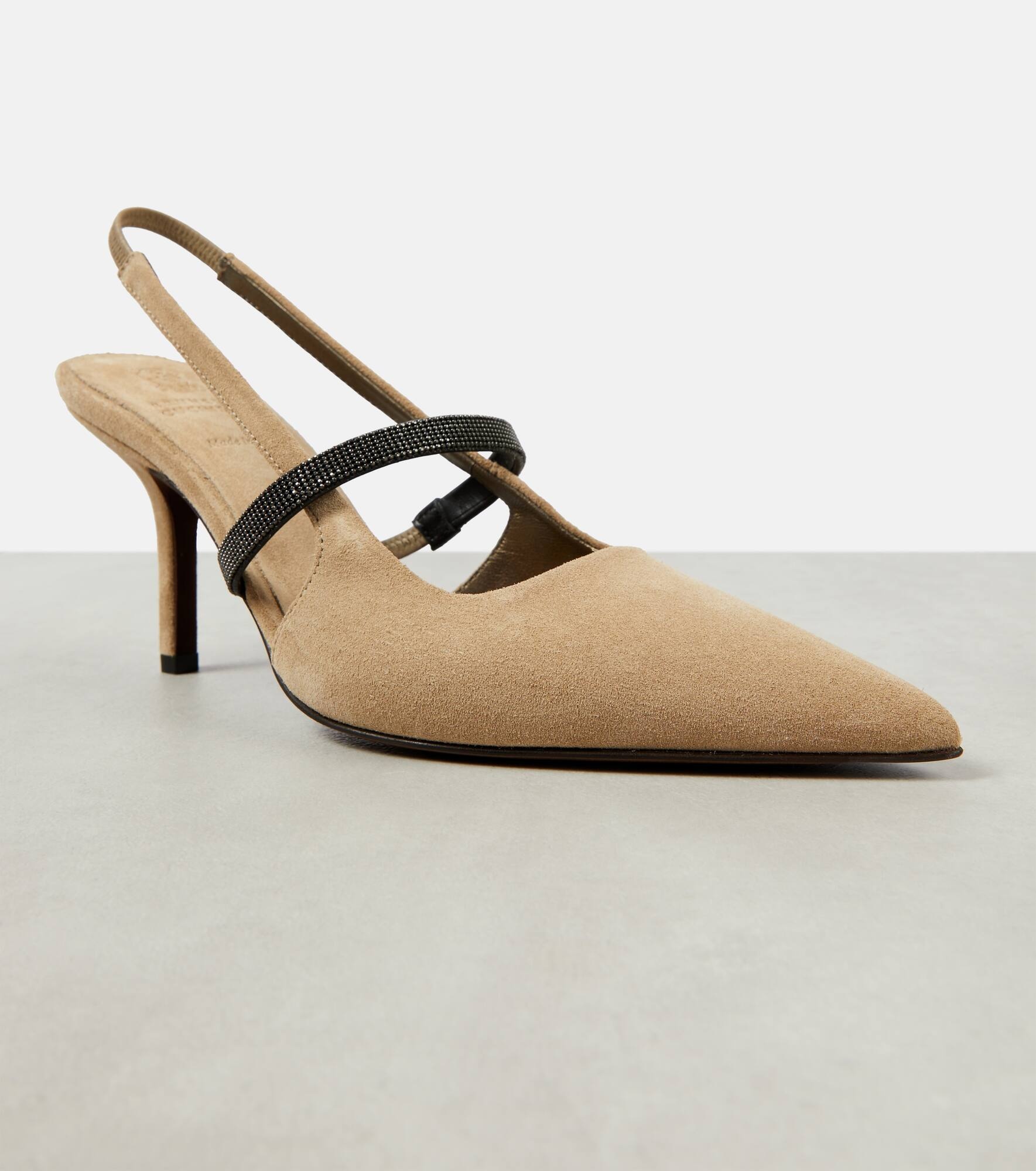 Embellished suede slingback pumps - 6