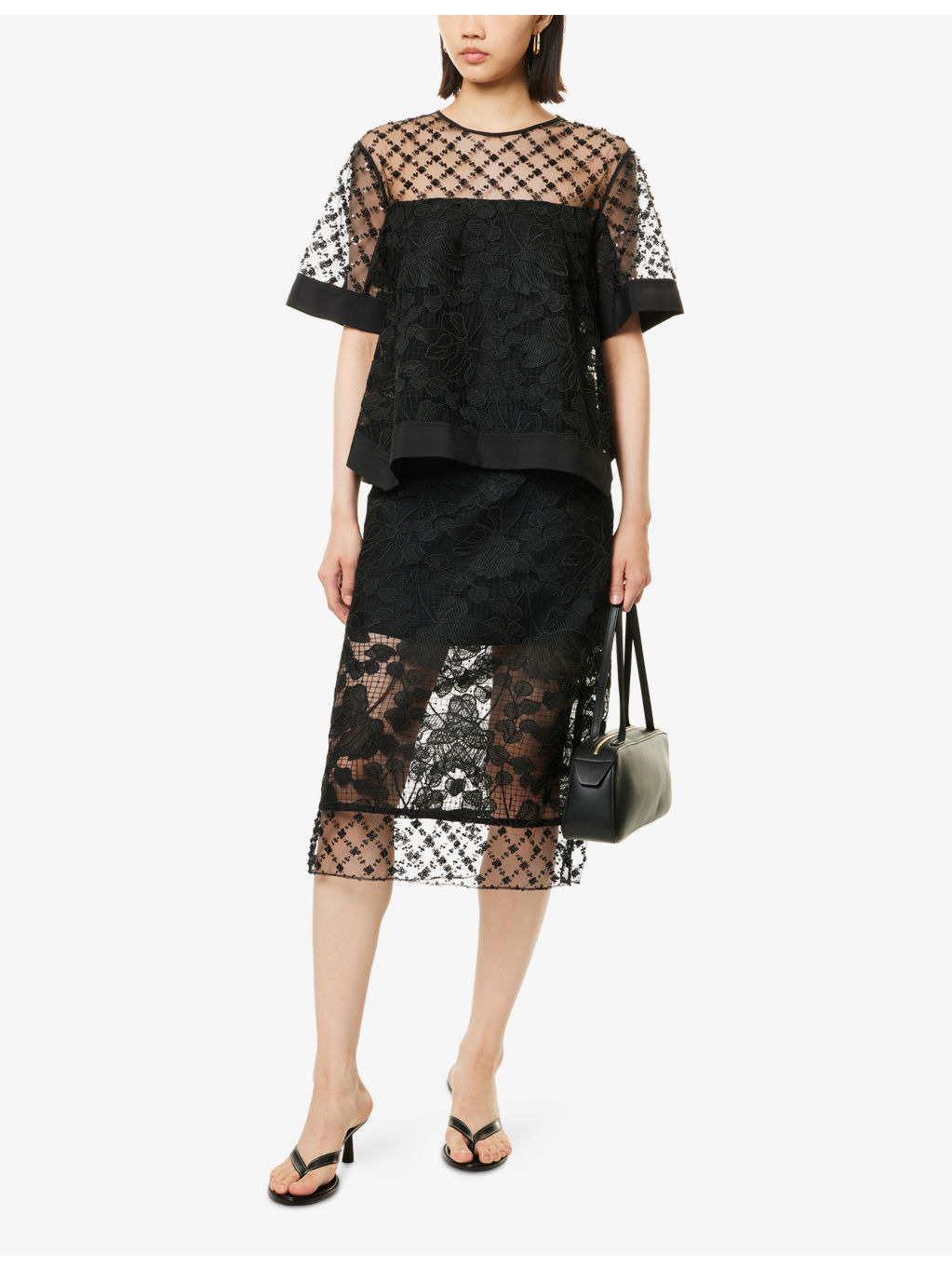Flounce Short-Sleeve Corded Lace Top - 2