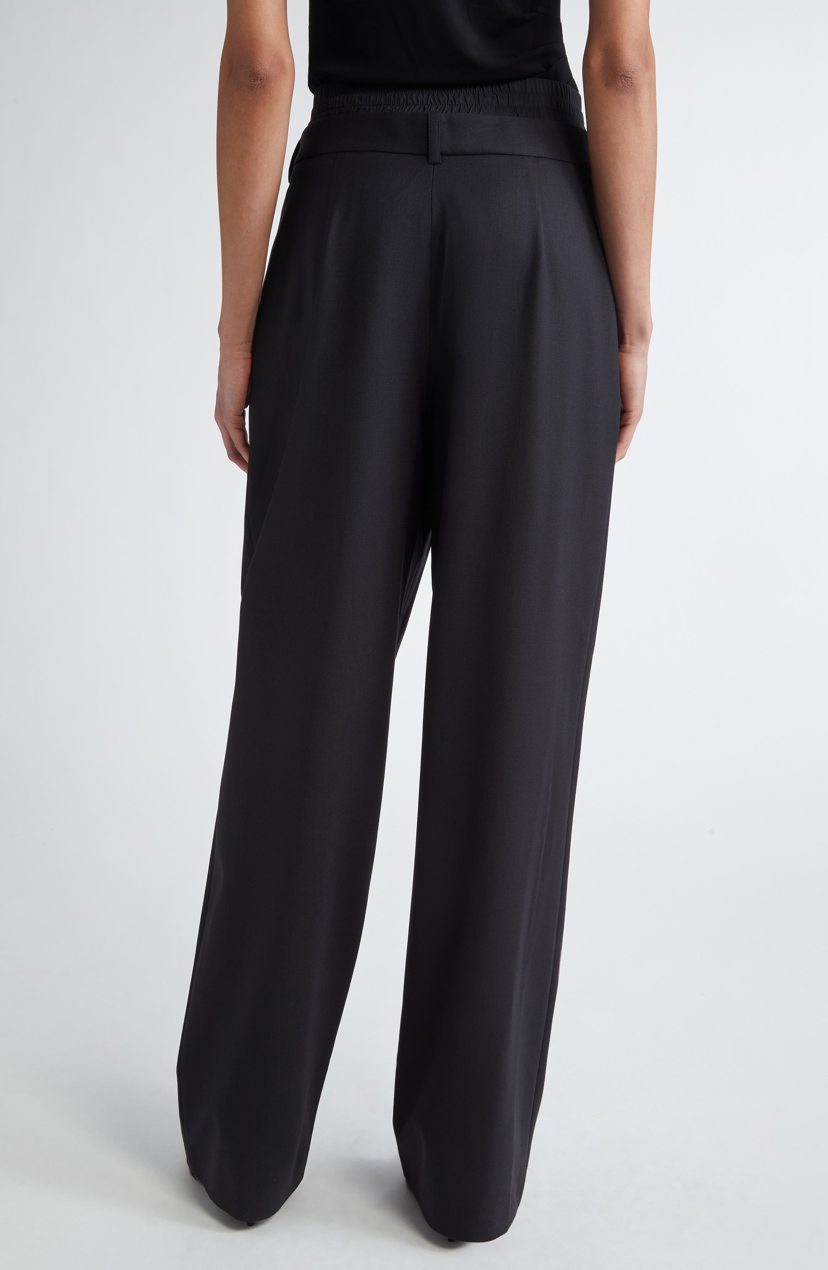 MONSE Layered Waist Stretch Wool Pants in Black at Nordstrom - 3