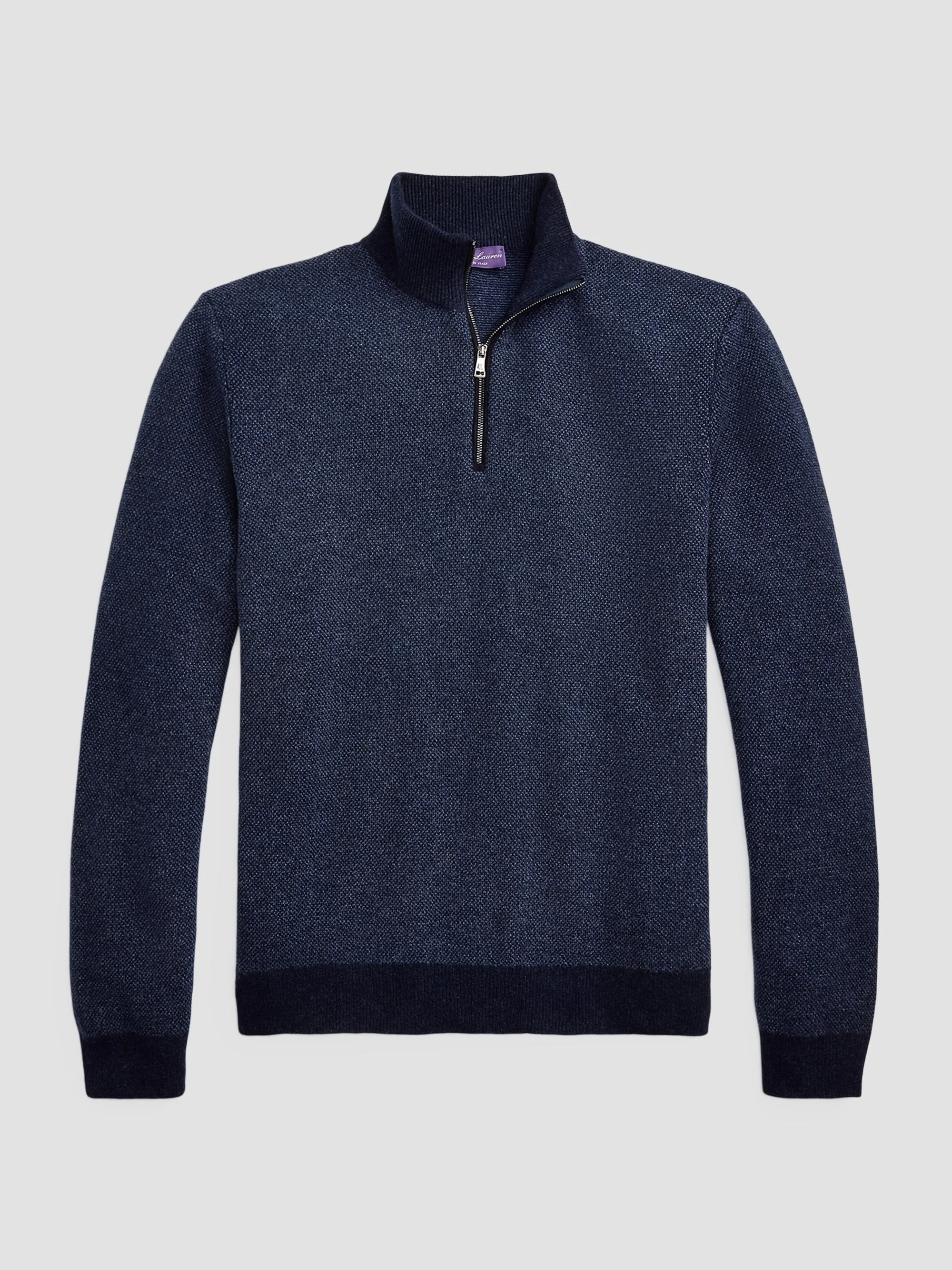 Men's Cashmere Birdseye Half-Zip Sweater - Classic Chairman Navy - 1