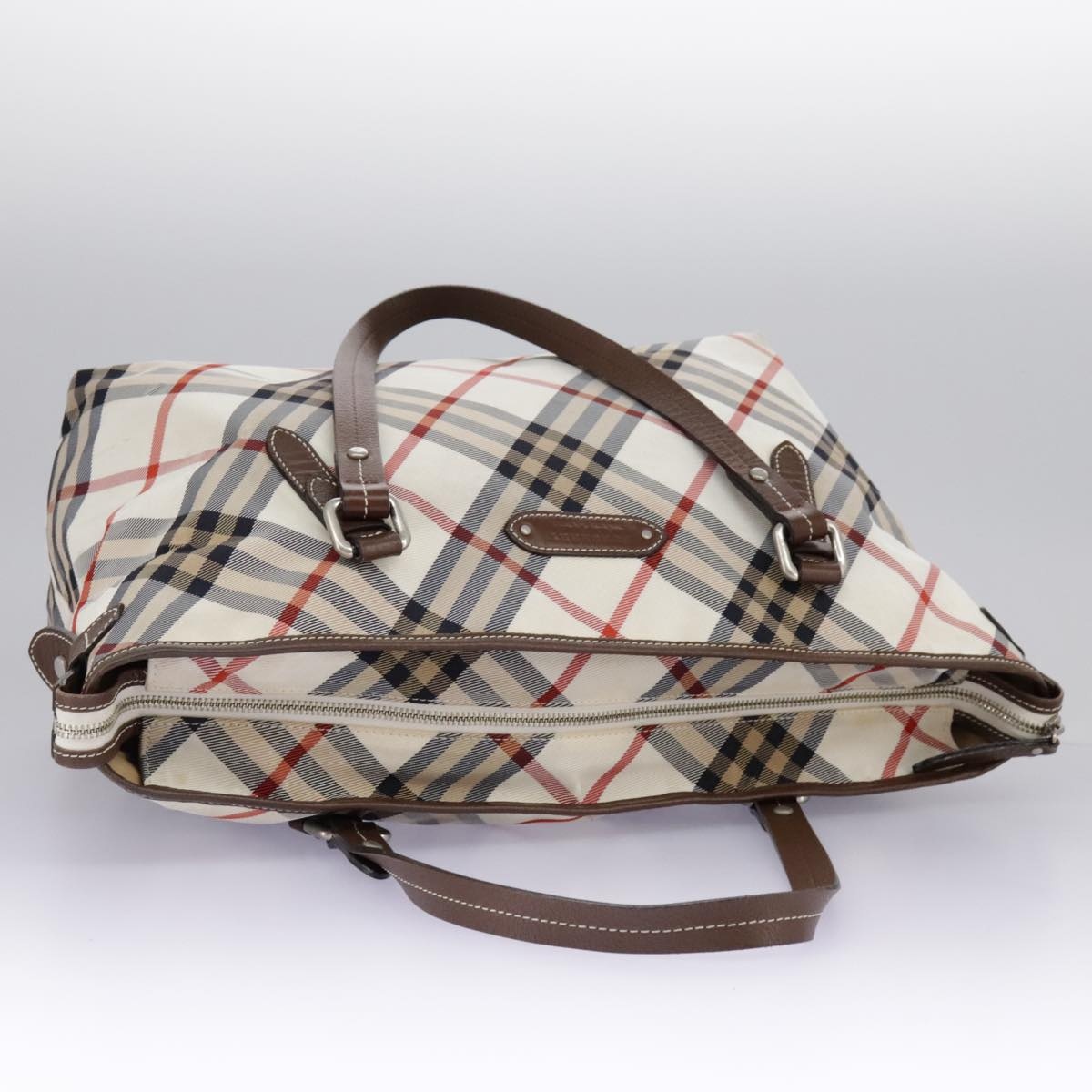 Burberry Nova Check Blue Label Tote Bag Nylon Beige Silver - 6