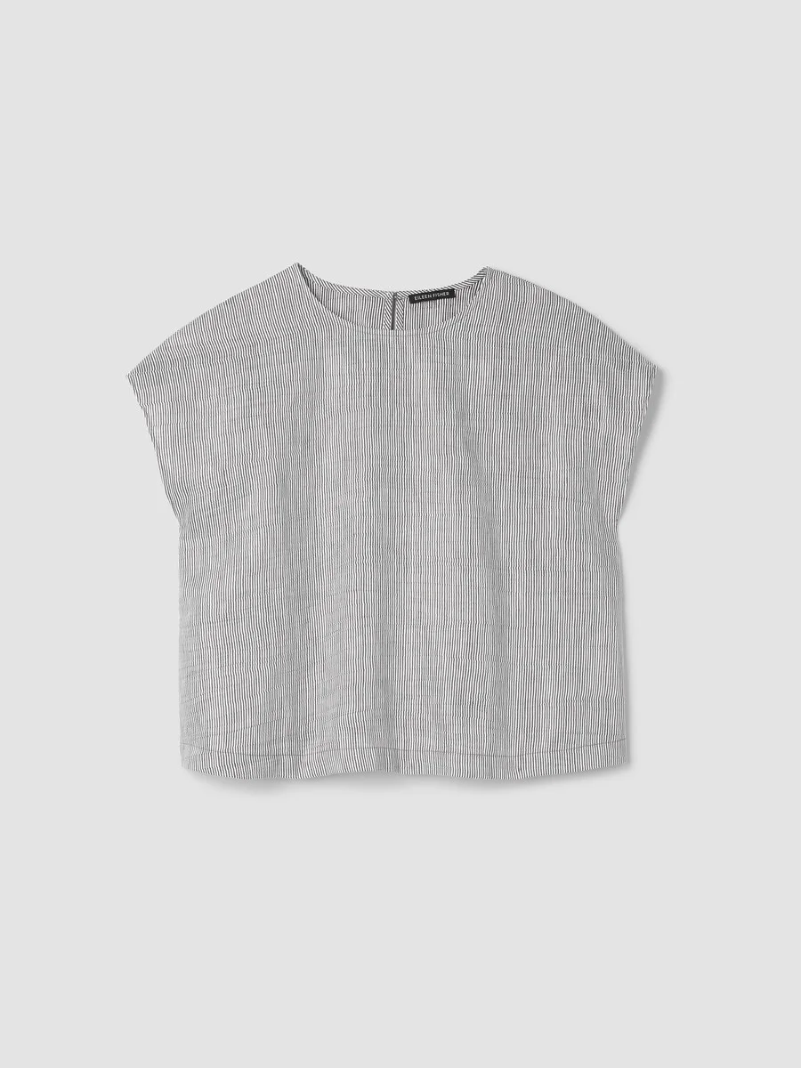 Striped Linen Nylon Sheen Square Top - 1
