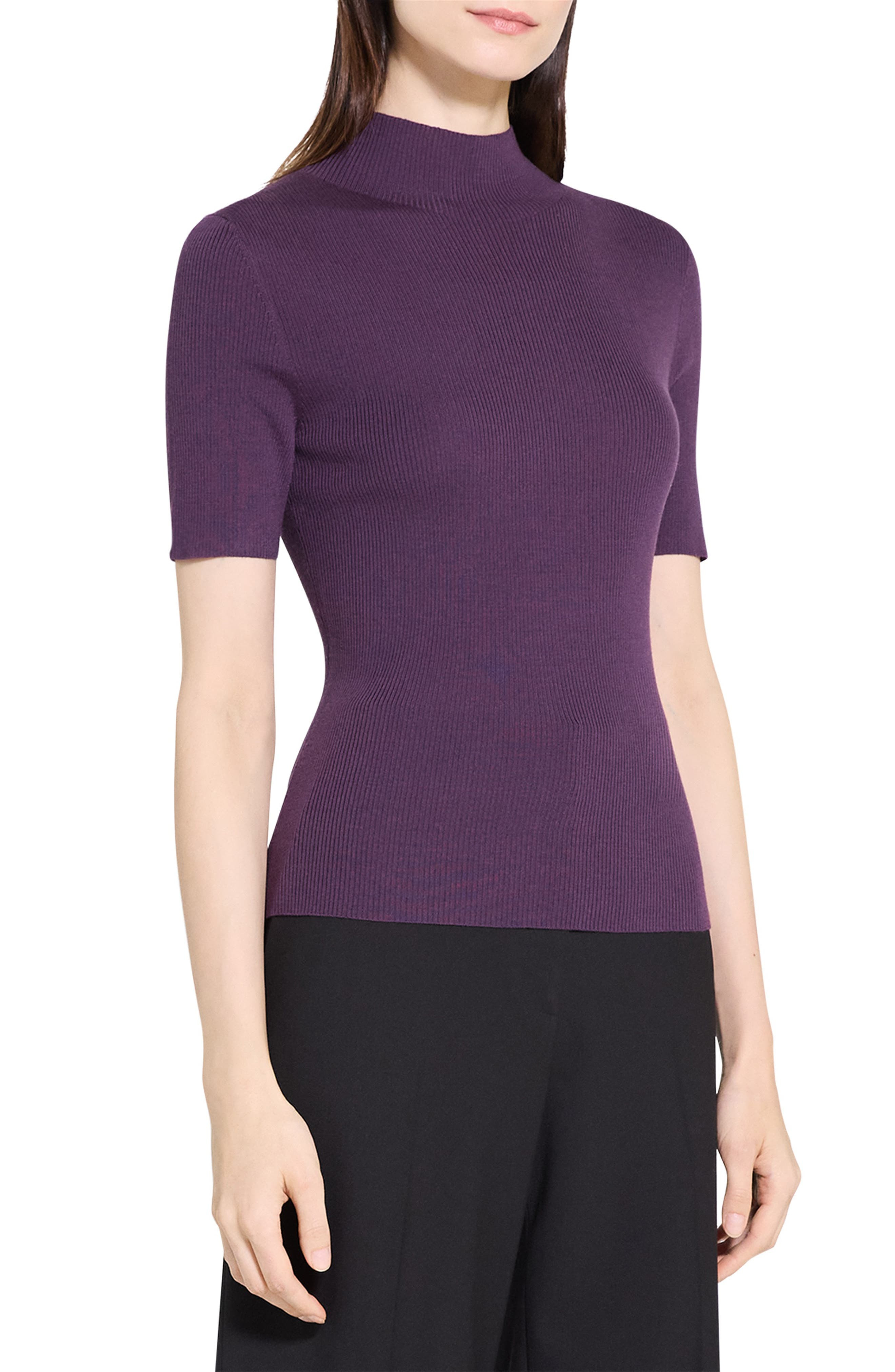 Theory Leenda Merino Wool Mock Neck Sweater in Black Iris at Nordstrom - 3
