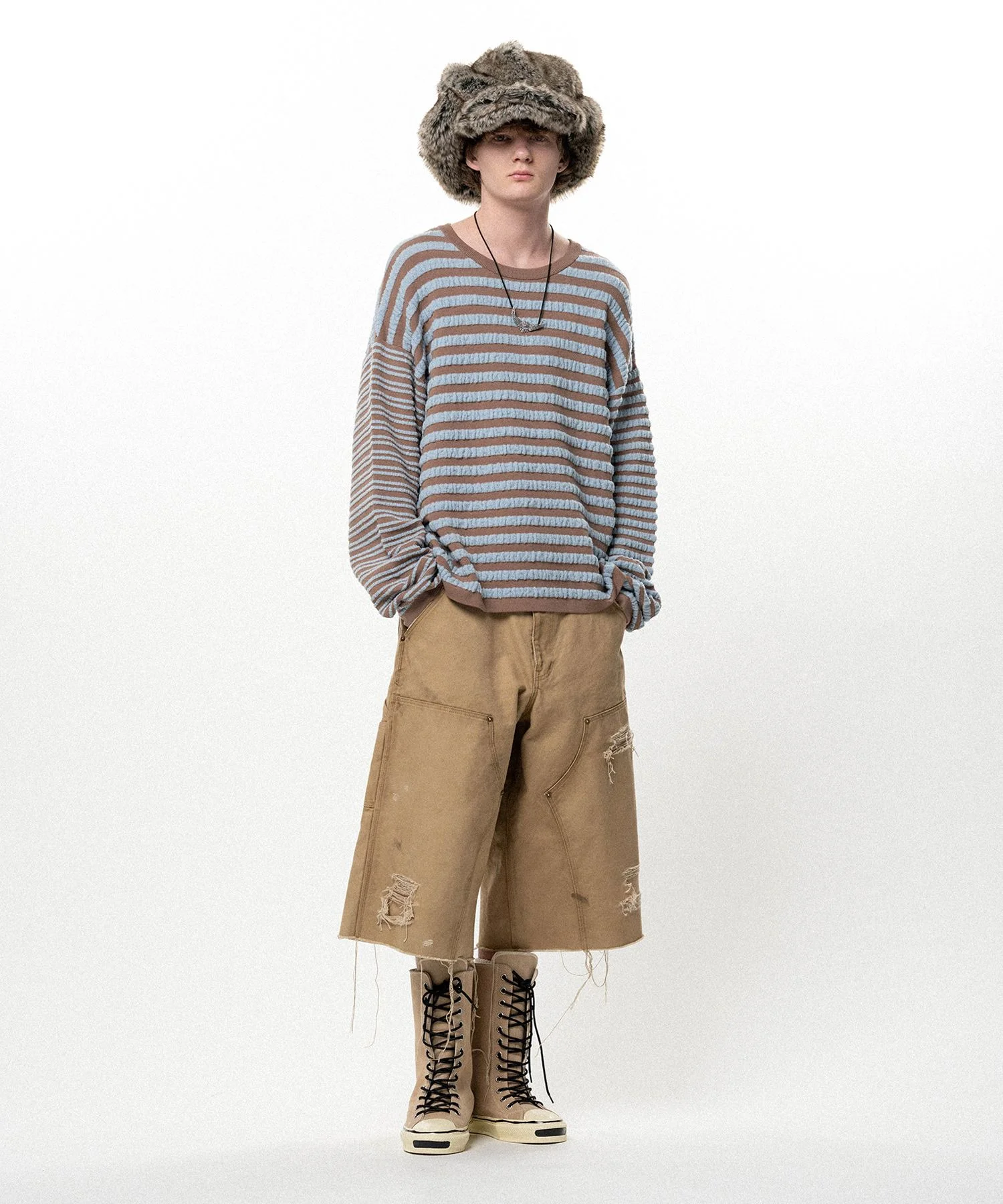 Horizontal Multi Stripe Bouclé Knit - 1
