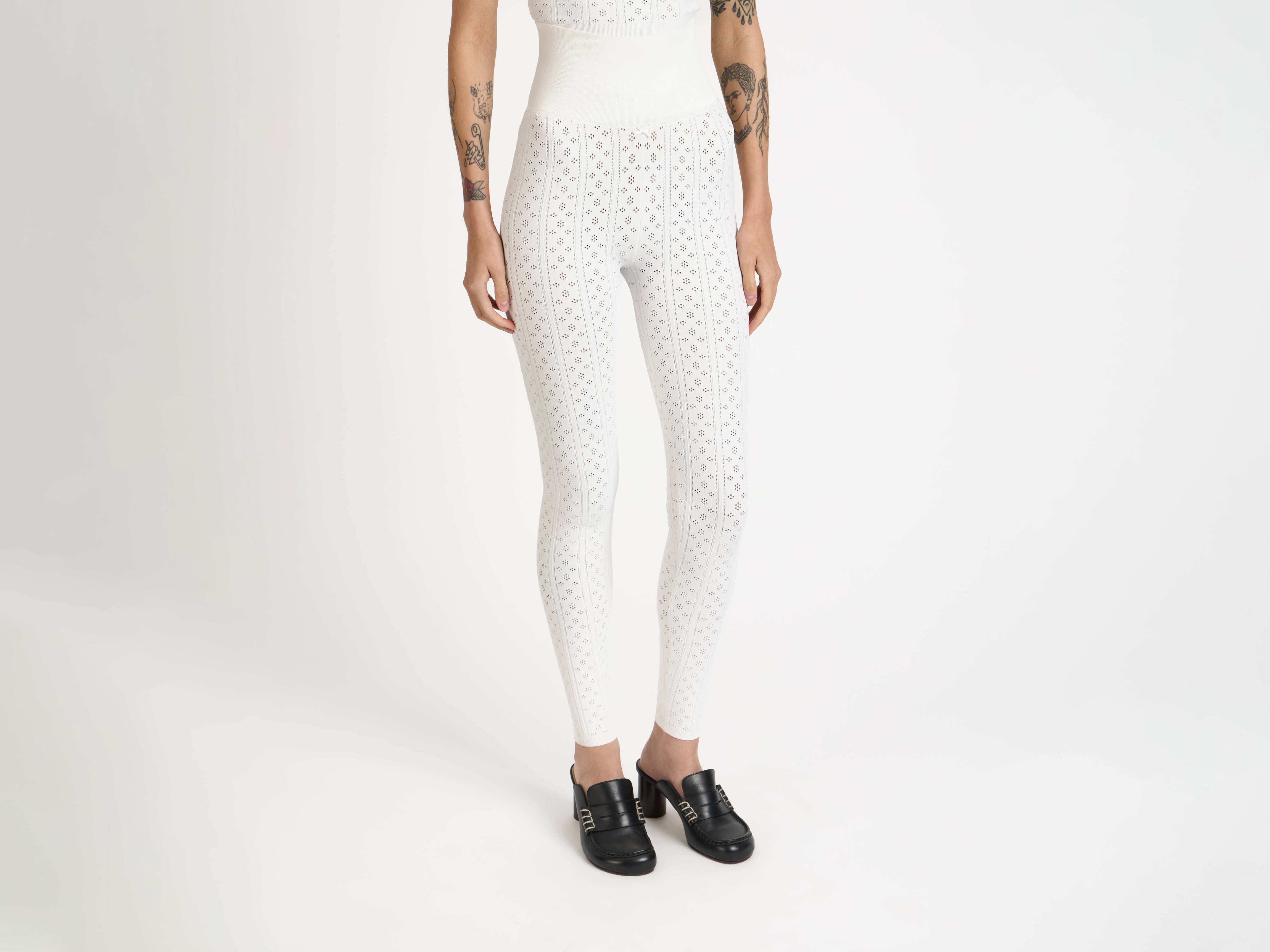KNITTED POINTELLE LEGGINGS IN WHITE - 5