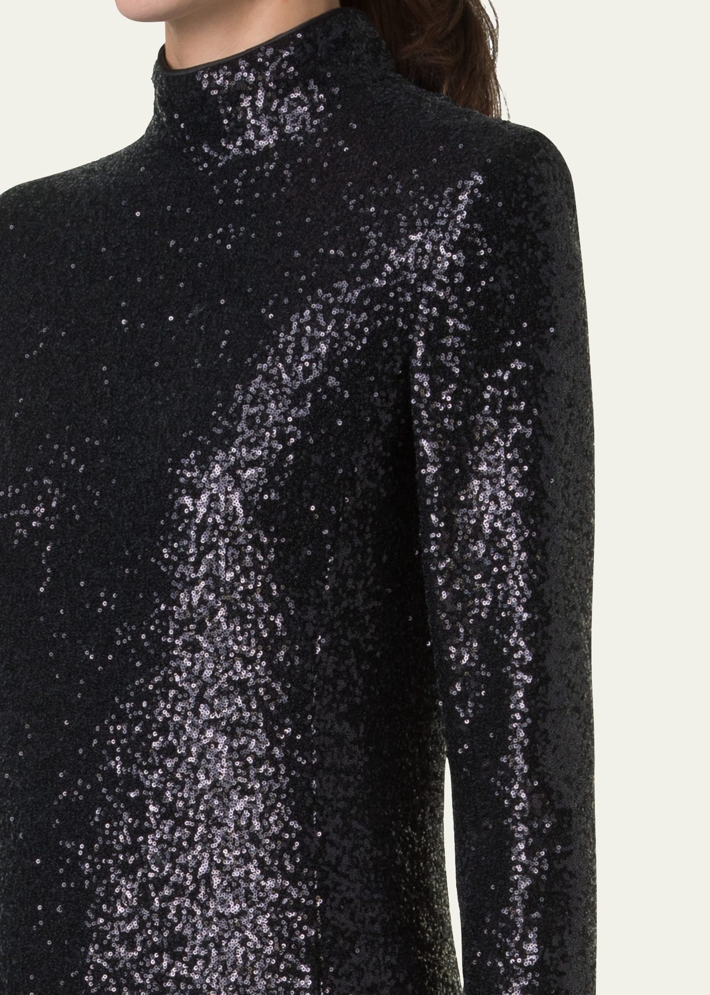 Sequined Jersey High-Neck Long Sleeve Gown - 5