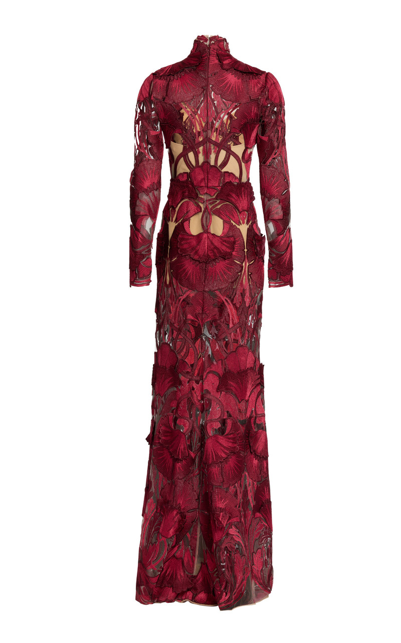 Embroidered Tulle Gown burgundy 3