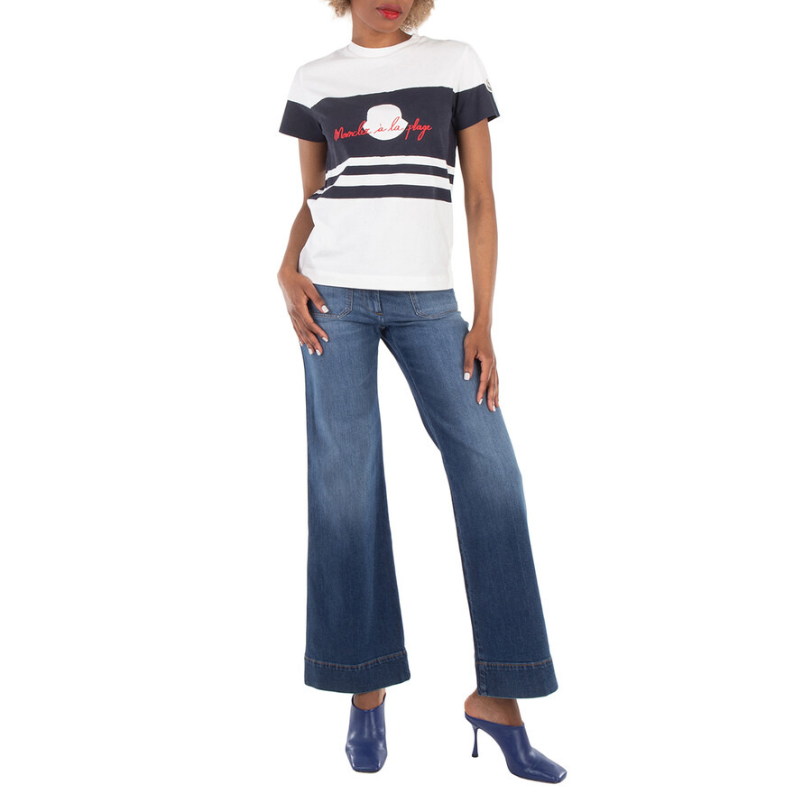 Moncler Logo-Print Striped Cotton T-Shirt, Size X-Small - 6