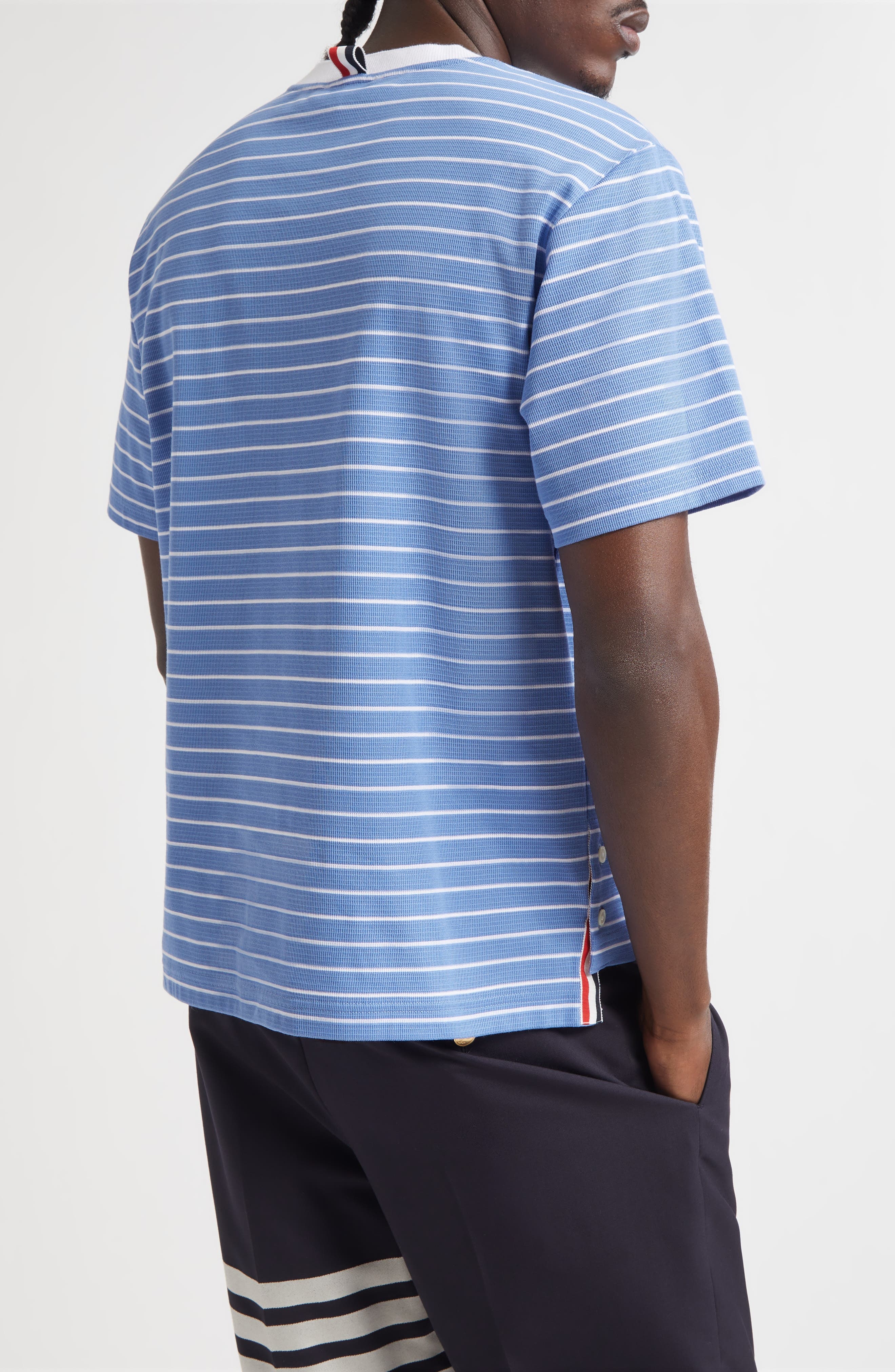Thom Browne Milano Stripe Short Sleeve Pocket T-Shirt in Blue/White at Nordstrom - 2